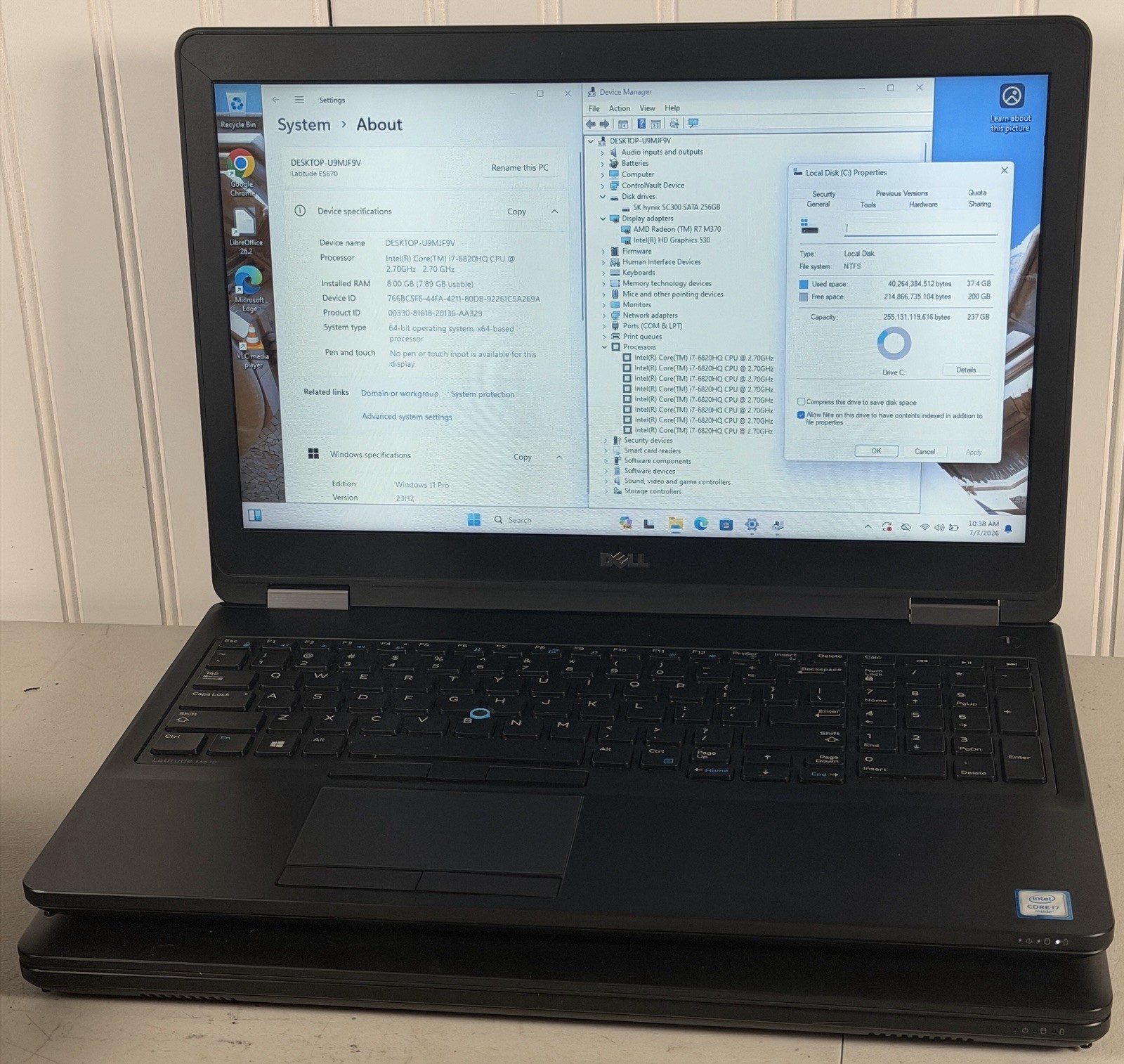 Lot of 6 Dell Latitude E5570 i7 8GB RAM 256GB SSD Radeon R7 Win11P No Chargers