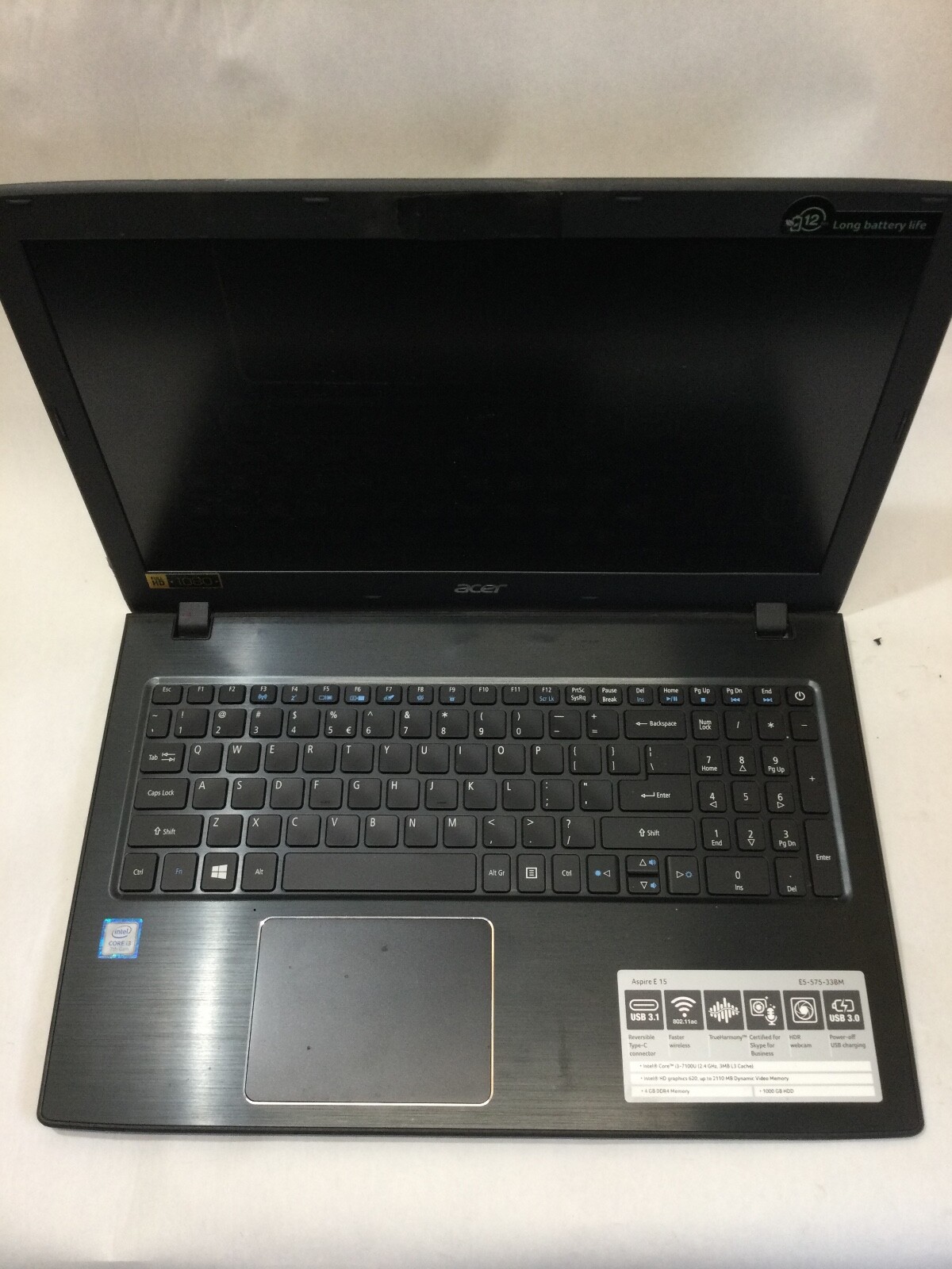 ACER ASPIRE E 15 – I3 7100 U – NO RAM – FOR PARTS – DOES NOT BOOT- READ DESC -BB