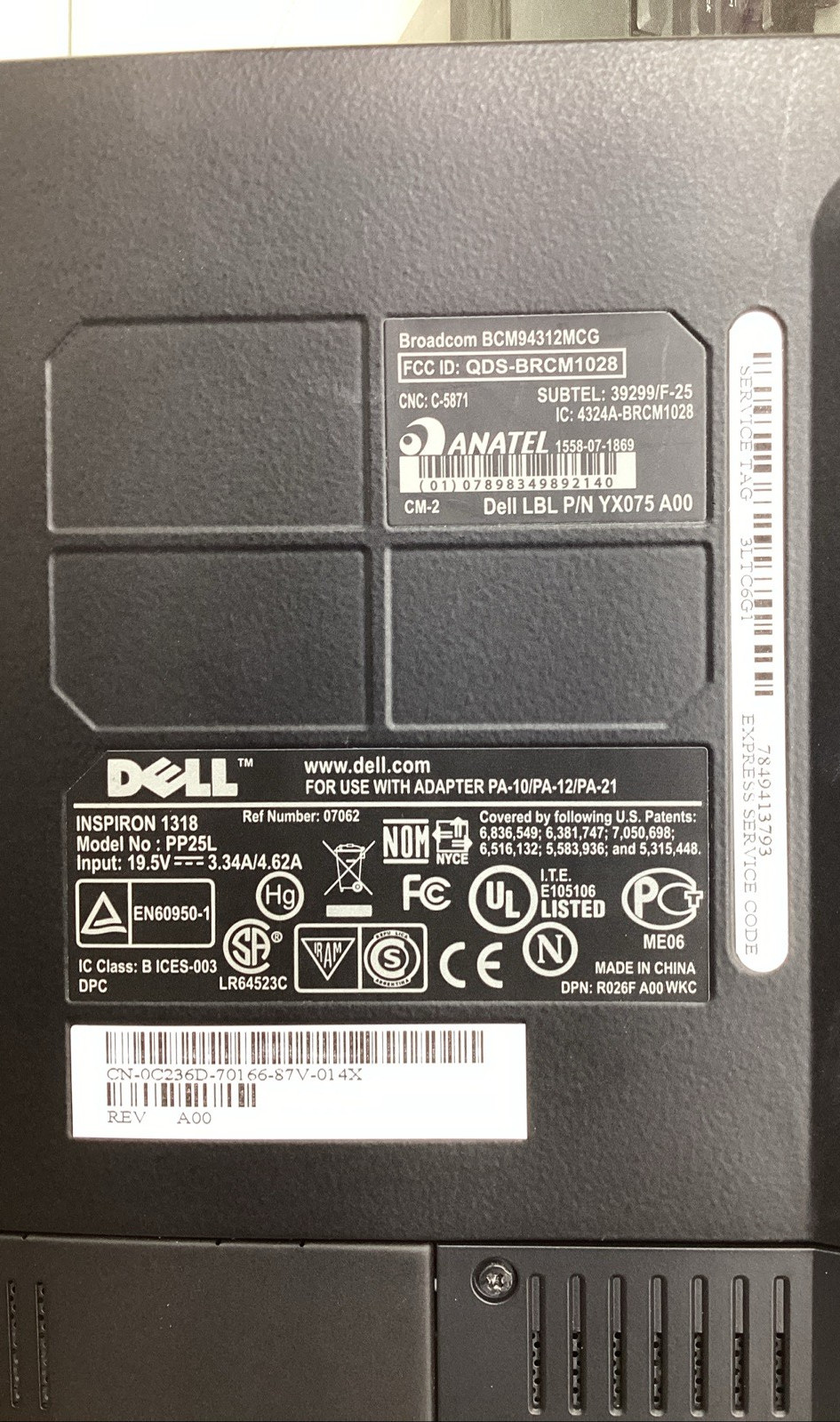Dell Inspiron 1318-124B 13.3″ Laptop Intel Core 2 Duo 2.00GHz 3GB BATT DEAD
