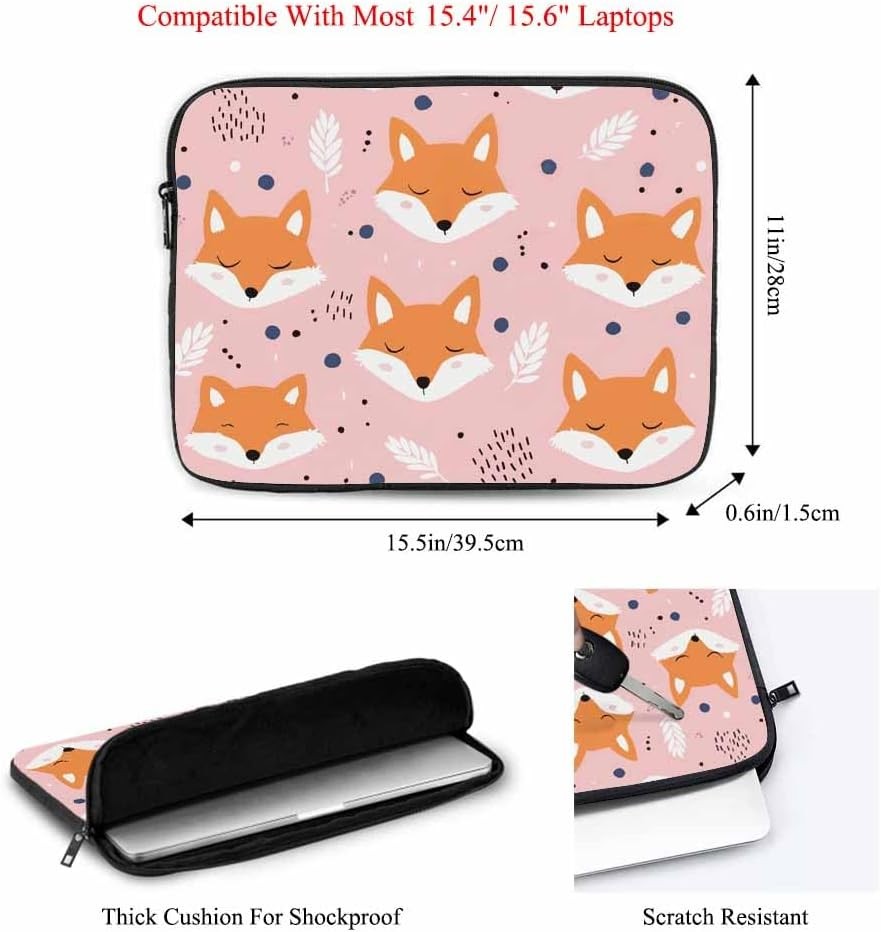 Cute Fox Orange Fox Woodland Animal Pink Laptop Sleeve Bag 15.4 15.6 Inch