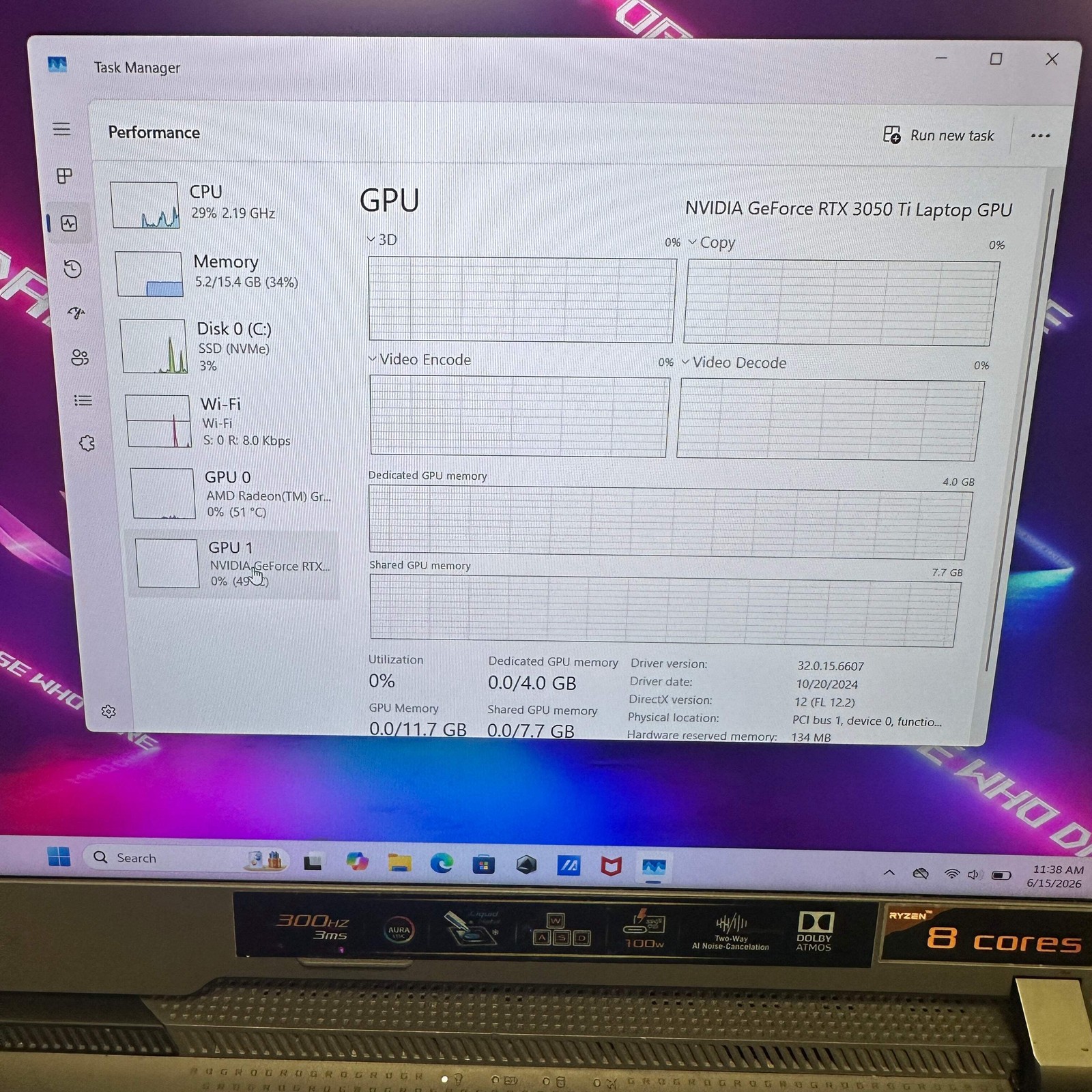 Asus Rog strix G513 Ryzen 7 4800H 2.9GHz 16GB RAM 512GB SSD GeForce RTX 3050 Ti