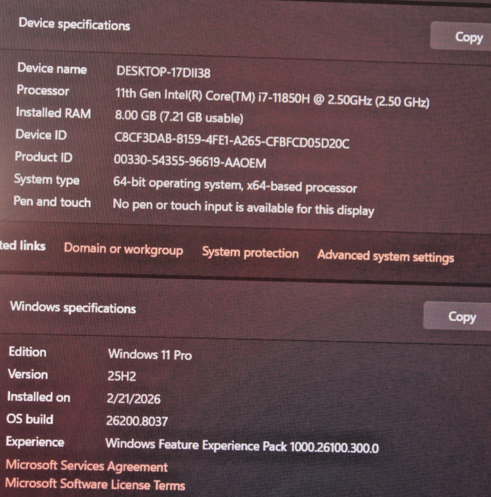 DELL PRECISION 7560 i7-11850H @ 2.50 GHz 8 GB RAM SSD 512 GB NVIDIA RTX A2000 WI