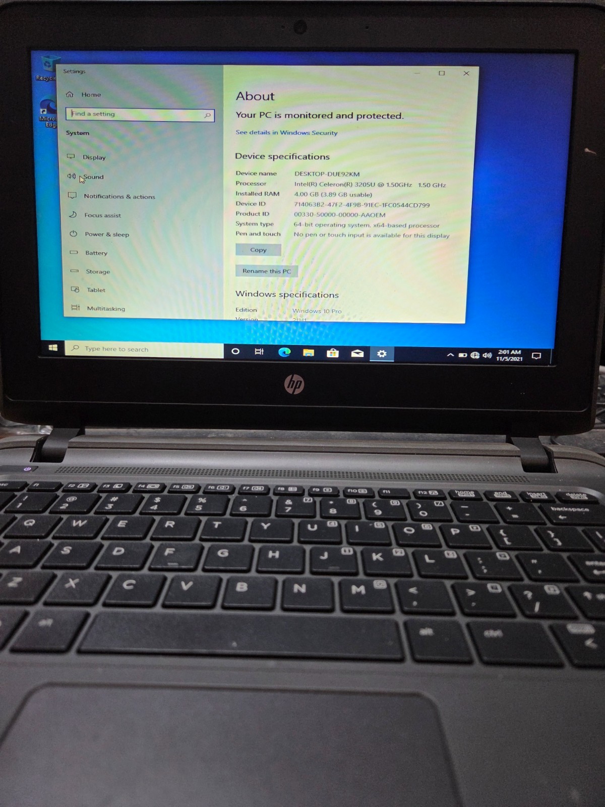 HP PROBOOK 11 G1 CELERON 32O5U 1.50GHZ 4GB 500GB