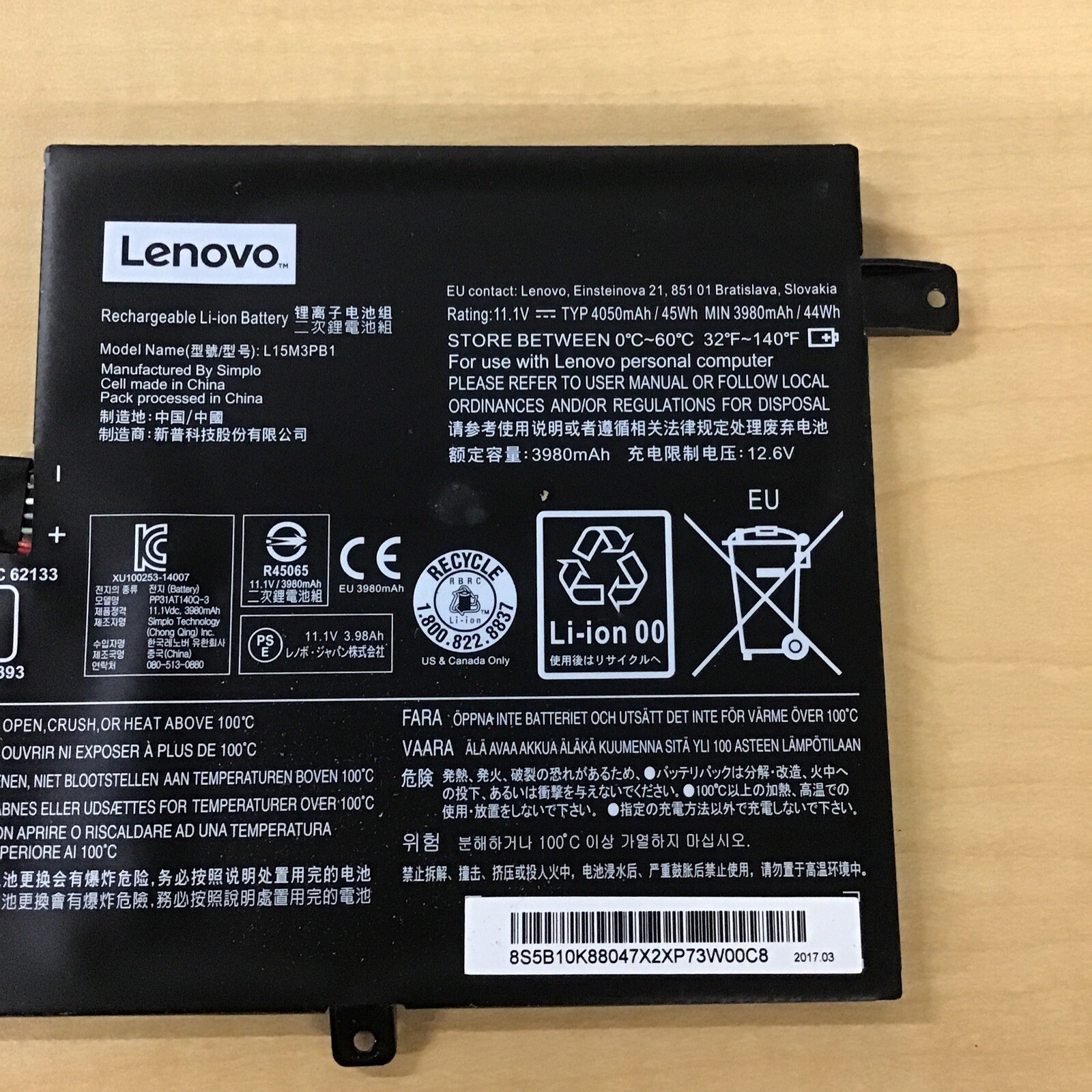Lenovo 14 N22 N23 N42 Chromebook Battery L15M3PB1