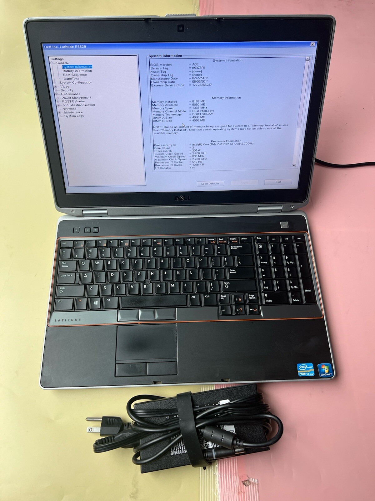 Dell Latitude E6520 Core i7-2620M 2.70GHz 8GB RAM 500GB BACKLIT BLUETOOTH WEBCAM