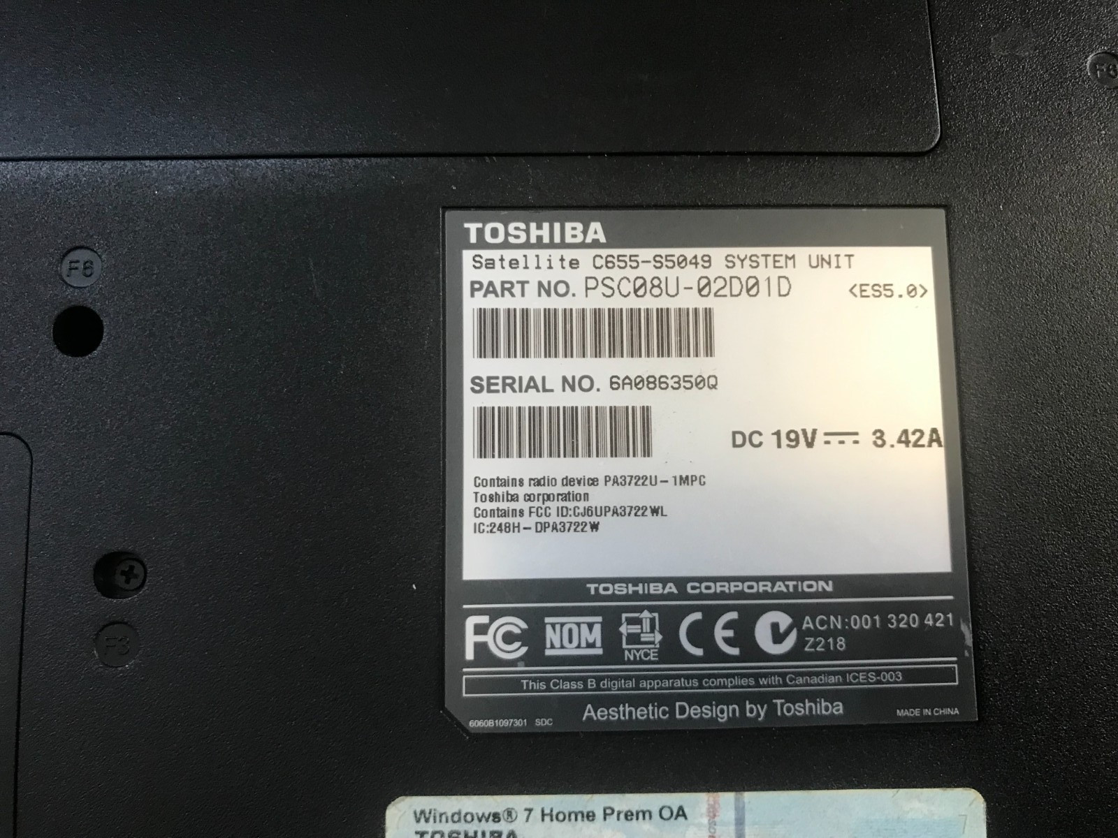 Toshiba Satellite C655-S5049 15.6″ Intel Celeron 900 2.20GHz 2GB RAM 250GB HDD