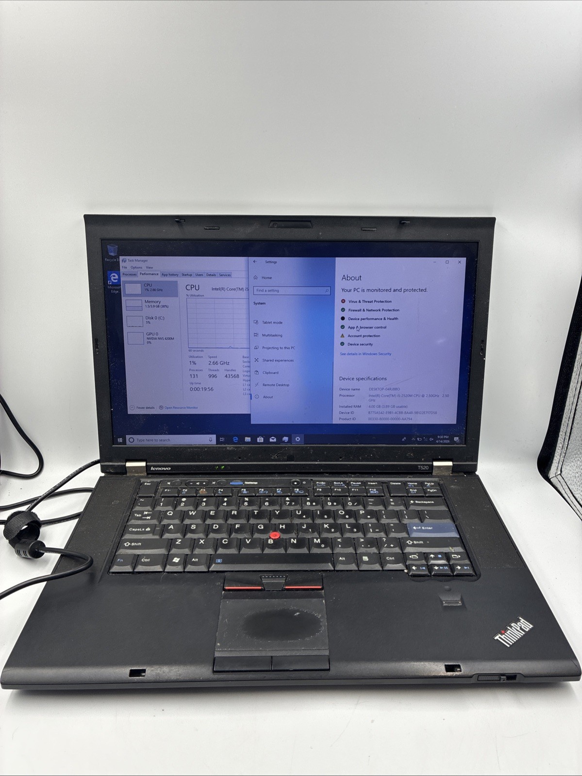 Lenovo Thinkpad L520 15″ Laptop Intel i5-2520M 4GB RAM 500GB HDD Windows 10 HOME