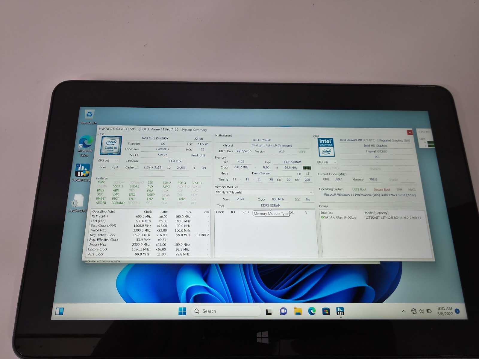 Dell Venue 11 Pro 7139 i5-4300Y @ 1.6GHz 4GB 128GB Touch Screen FHD W/ FP & SC