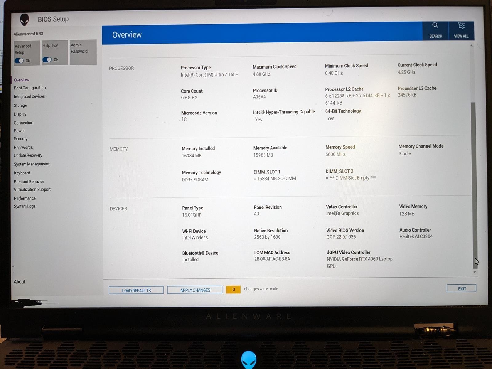 DELL ALIENWARE M16 R2 ULTRA 7 155H @ 1.4 GHz, NO RAM/HDD/OS – (FOR PARTS)