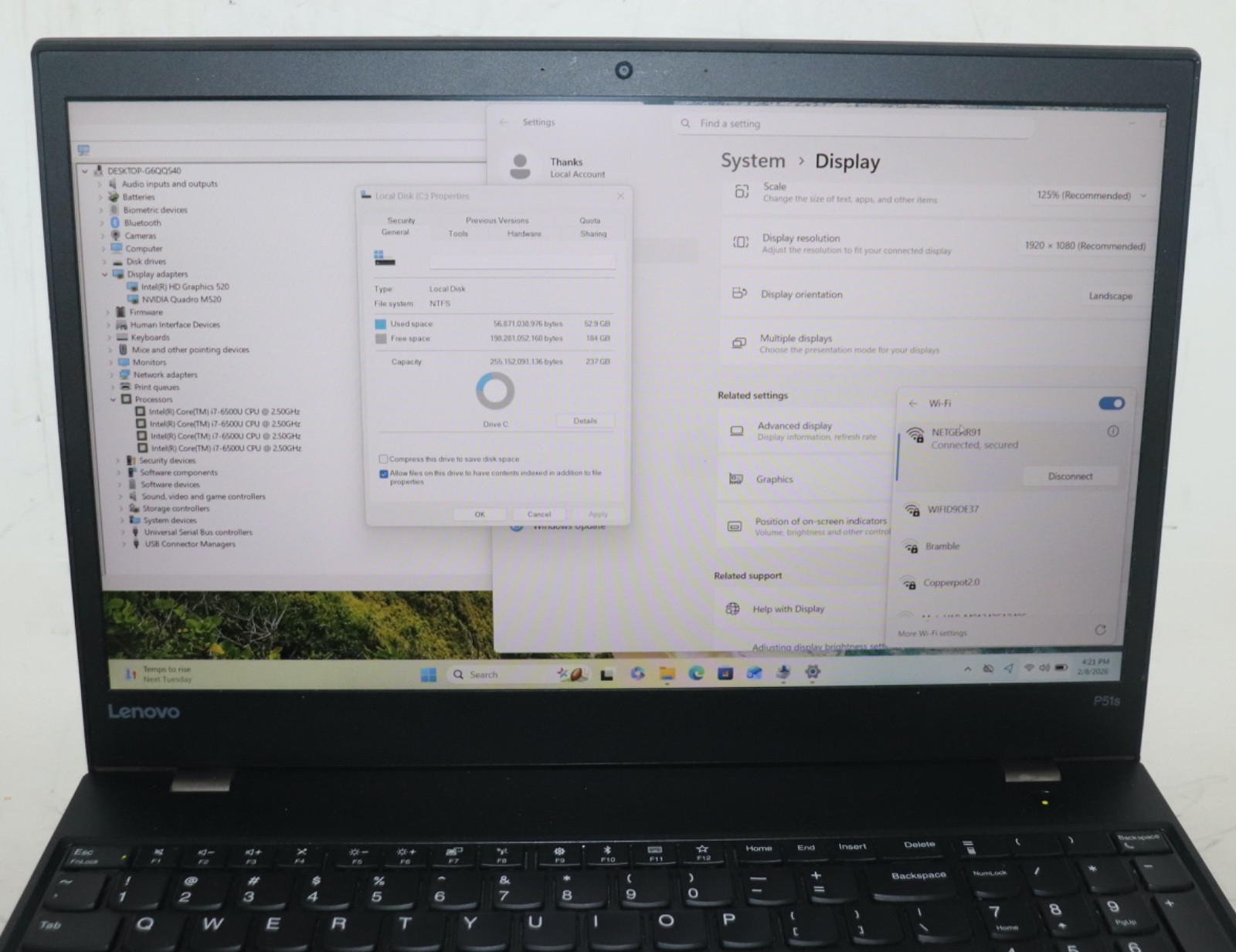 Lenovo ThinkPad P51S|Intel core i7@2.50GHz|16GB RAM|256GBSSD|WIN11.Prof|NVIDIA