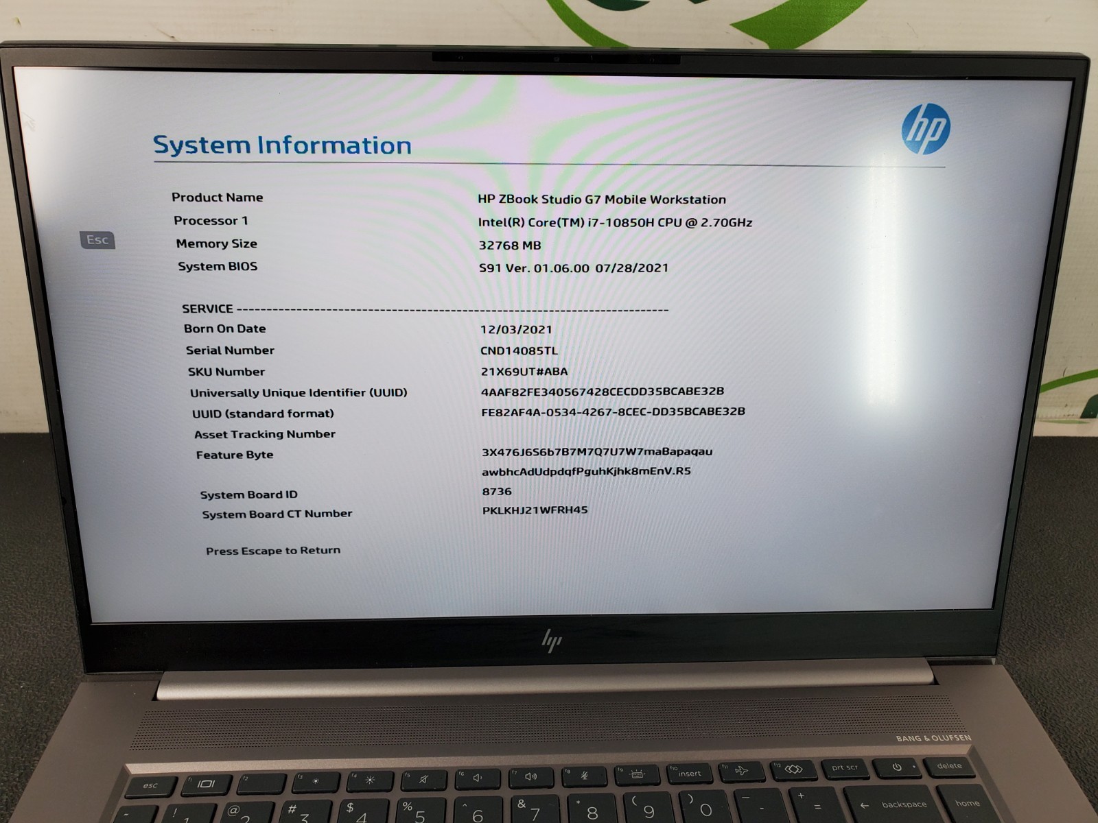 HP ZBook Studio G7 i7-10850H 2.7GHz 32GB DDR4 1TB M.2 NVMe Quadro T2000 Laptop