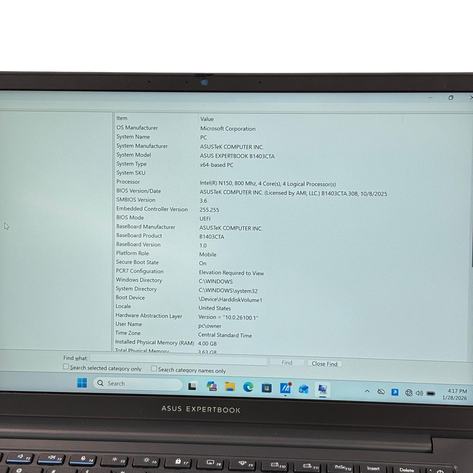 ASUS ExpertBook B1 B1403CTA-XH14 Win 11 Intel N150 0.8GHz 4GB RAM 128GB SSD 14″