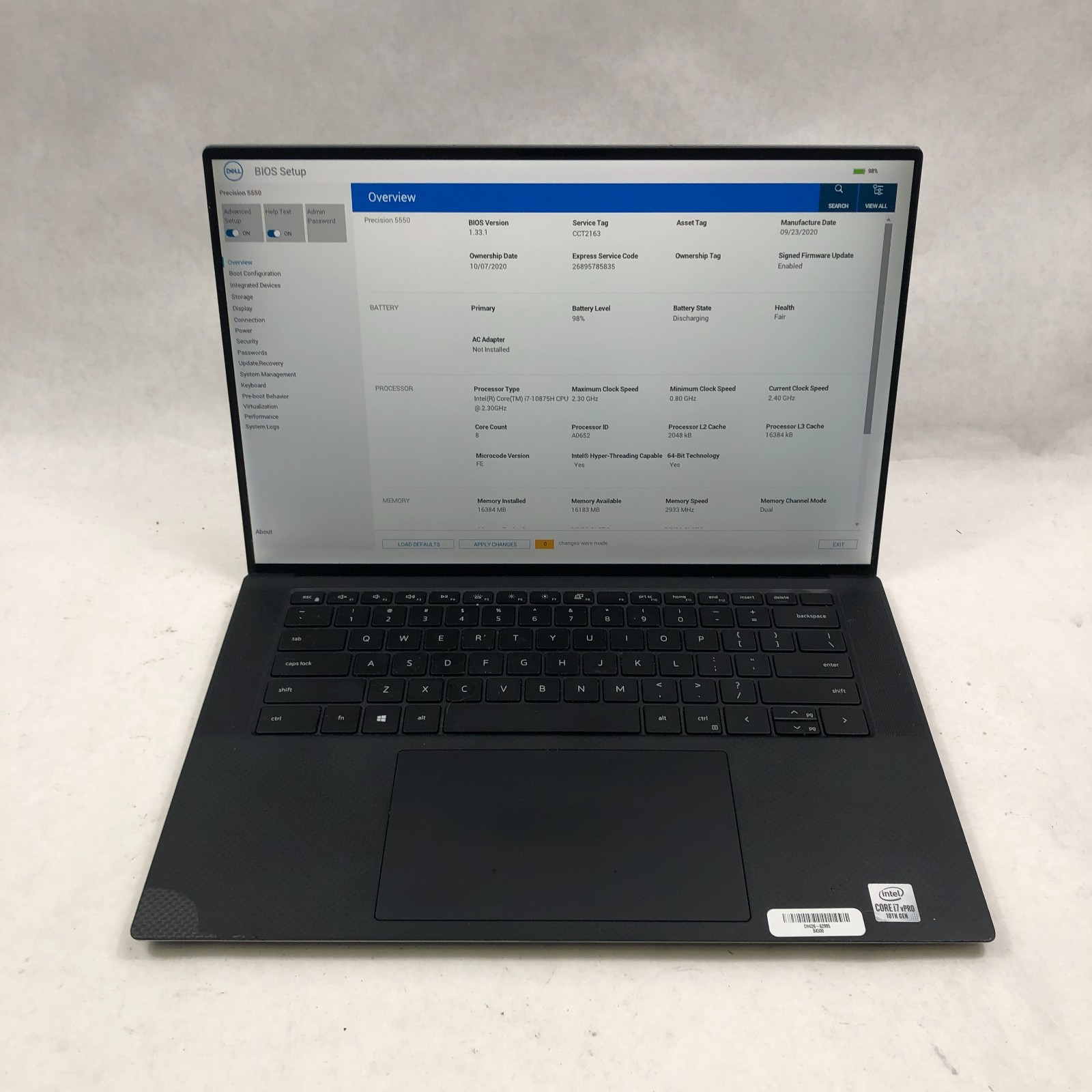 Dell Precision 5550 15.6″ Core i7-10875H 16GB RAM 512GB SSD Quadro T2000 No OS