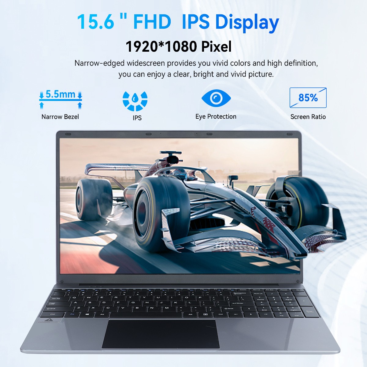 15.6″ FHD Laptop 16GB RAM 512 SSD 38000mWh LCD Dual Band Wifi BT4.2 Windows 11