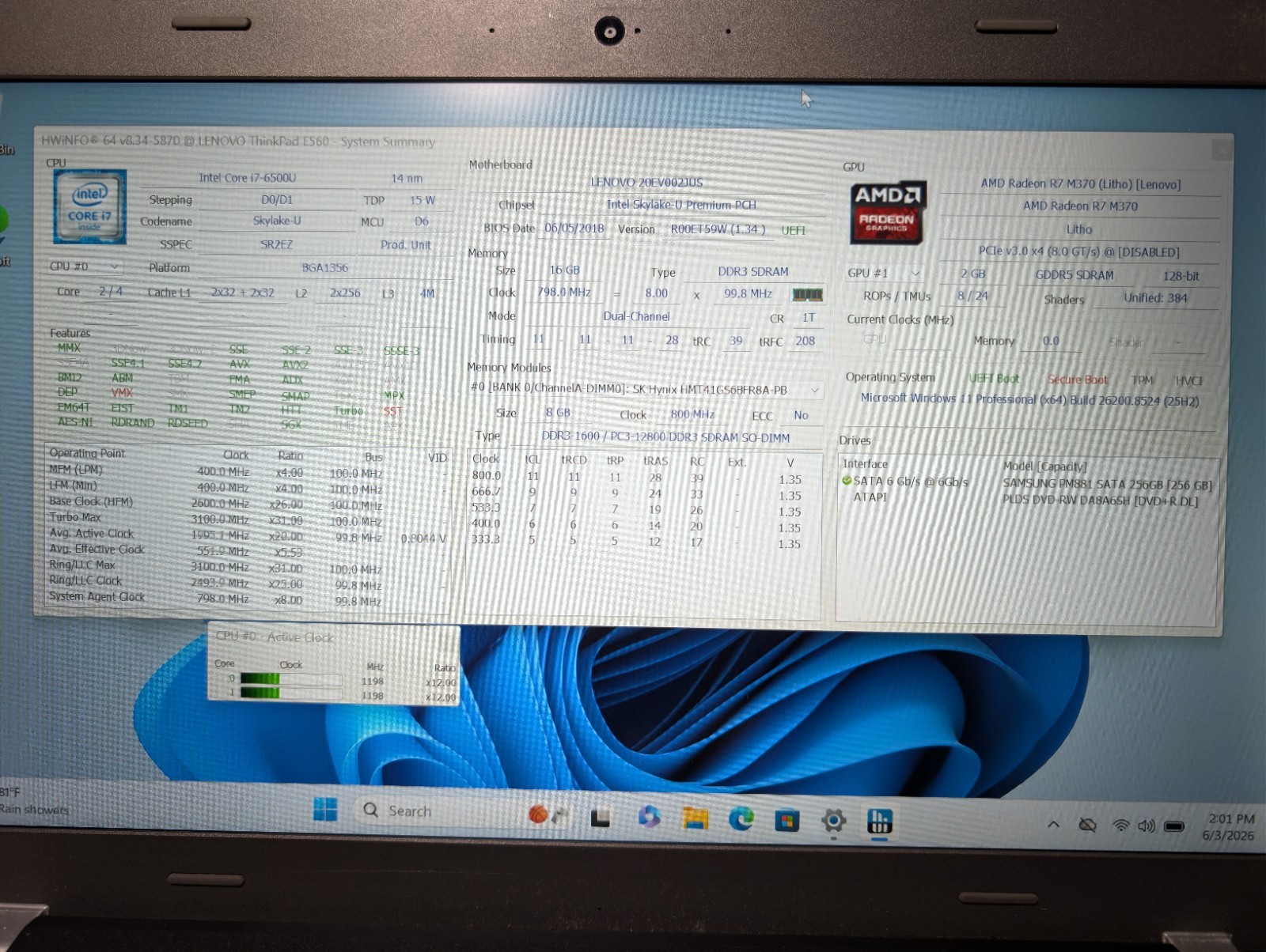 LENOVO THINKPAD E560 | i7-6500U 16GB RAM 256GB SSD | FHD AMD Radeon R7 DVD