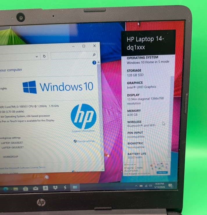 HP Notebook 14-dq1025nr Intel Core i3 10th 1.20GHz 4GB RAM 128GB SSD Win 10 Home