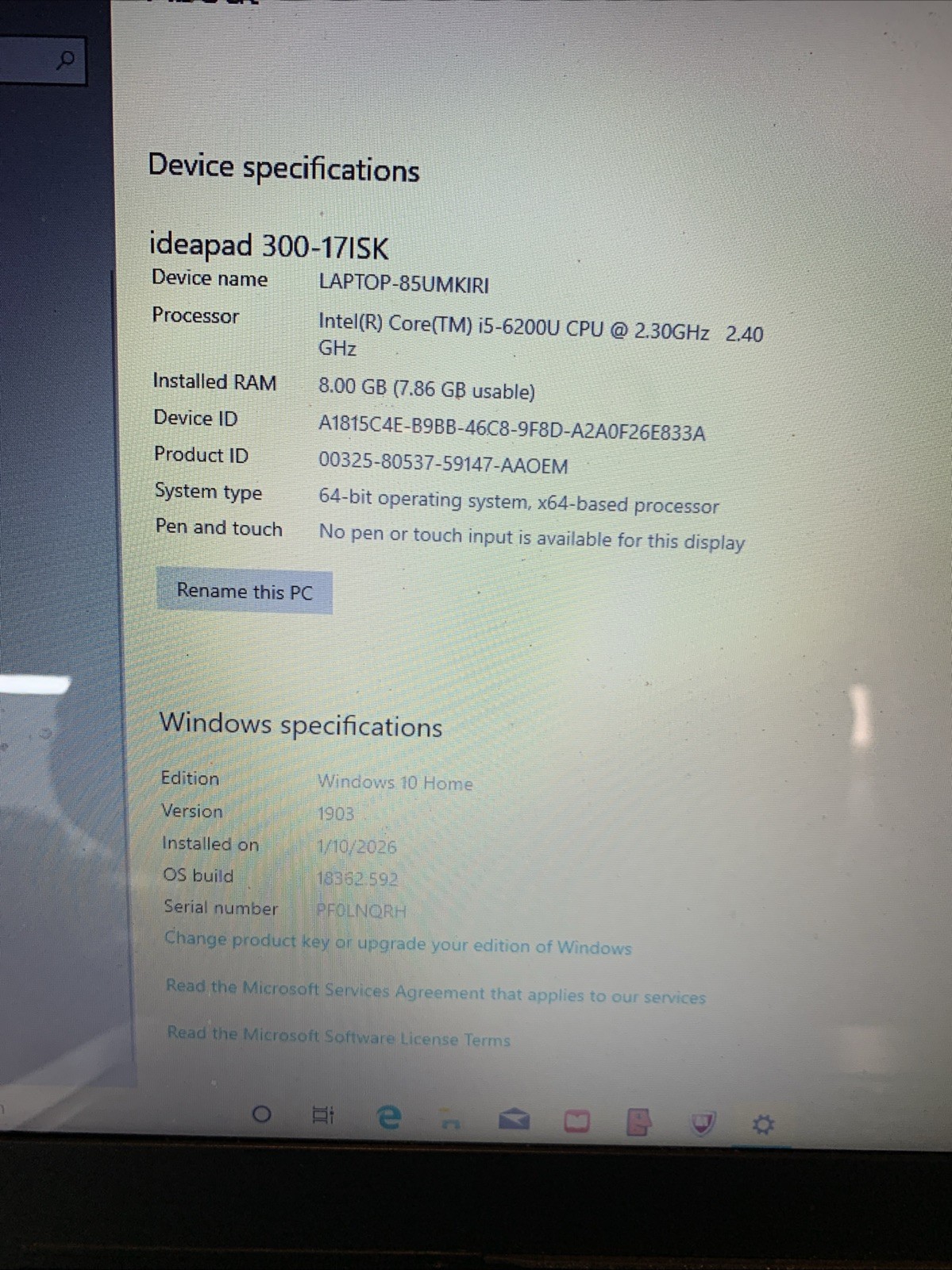 17.3″ LENOVO IDEAPAD 300 CORE i5-6200U@2.3GHz 1TB HDD 8GB RAM Win11
