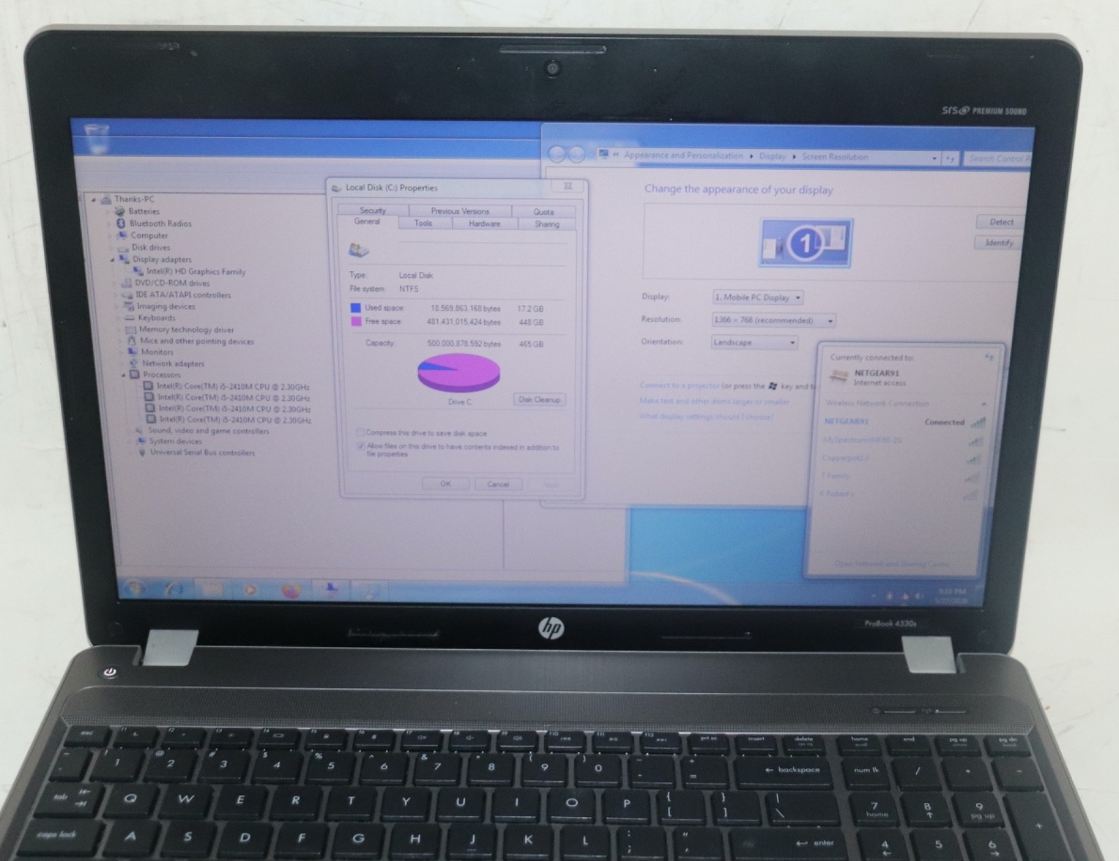 HP ProBook 4530s |Intel core i5@2.30 GHz|4GB RAM |500G HDD|WIN 7 Prof|Webcam