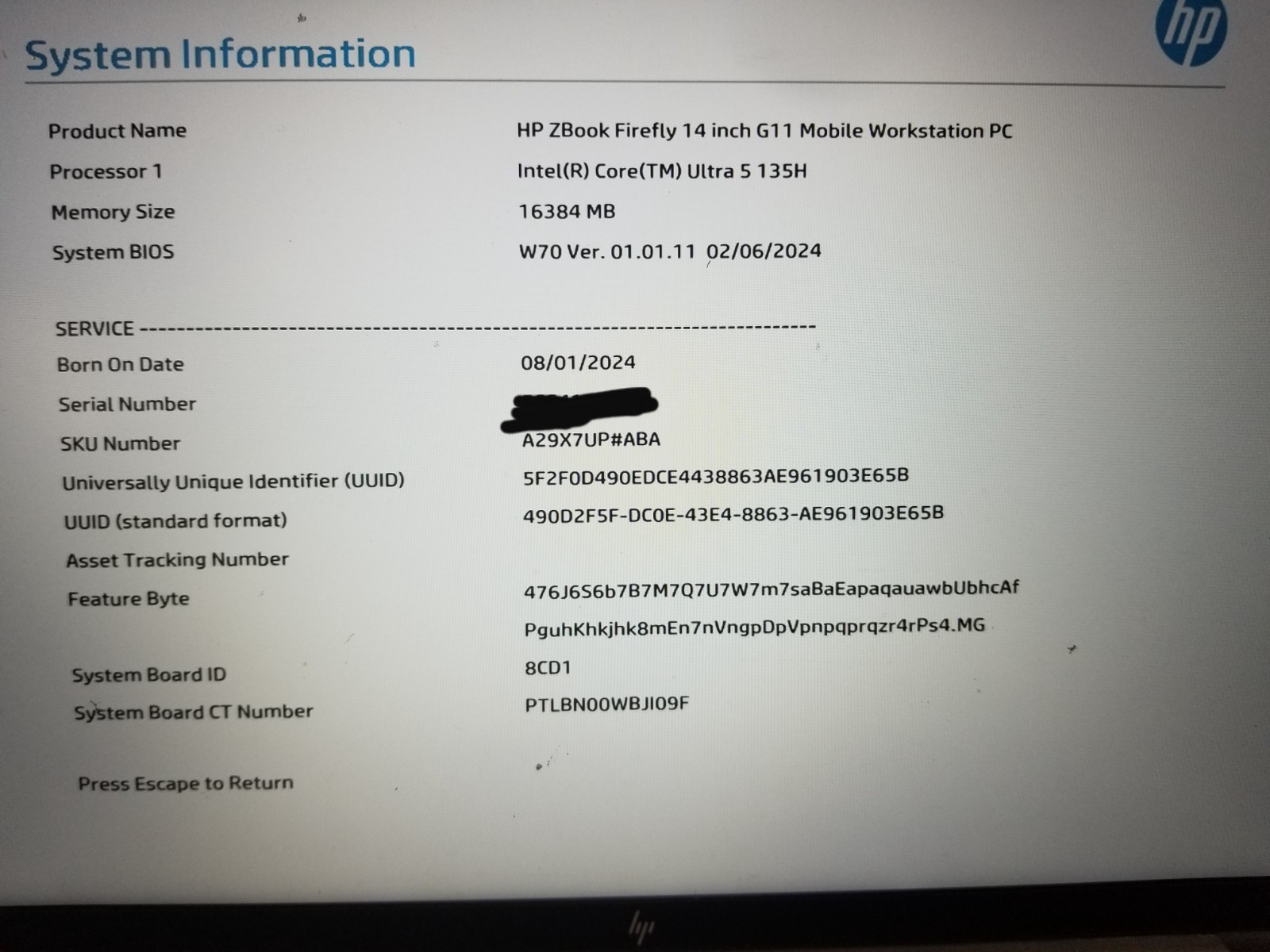 HP ZBook Firefly G11 14″ Core Ultra 5 135H 1.7GHz 16GB RAM NO OS NO SSD