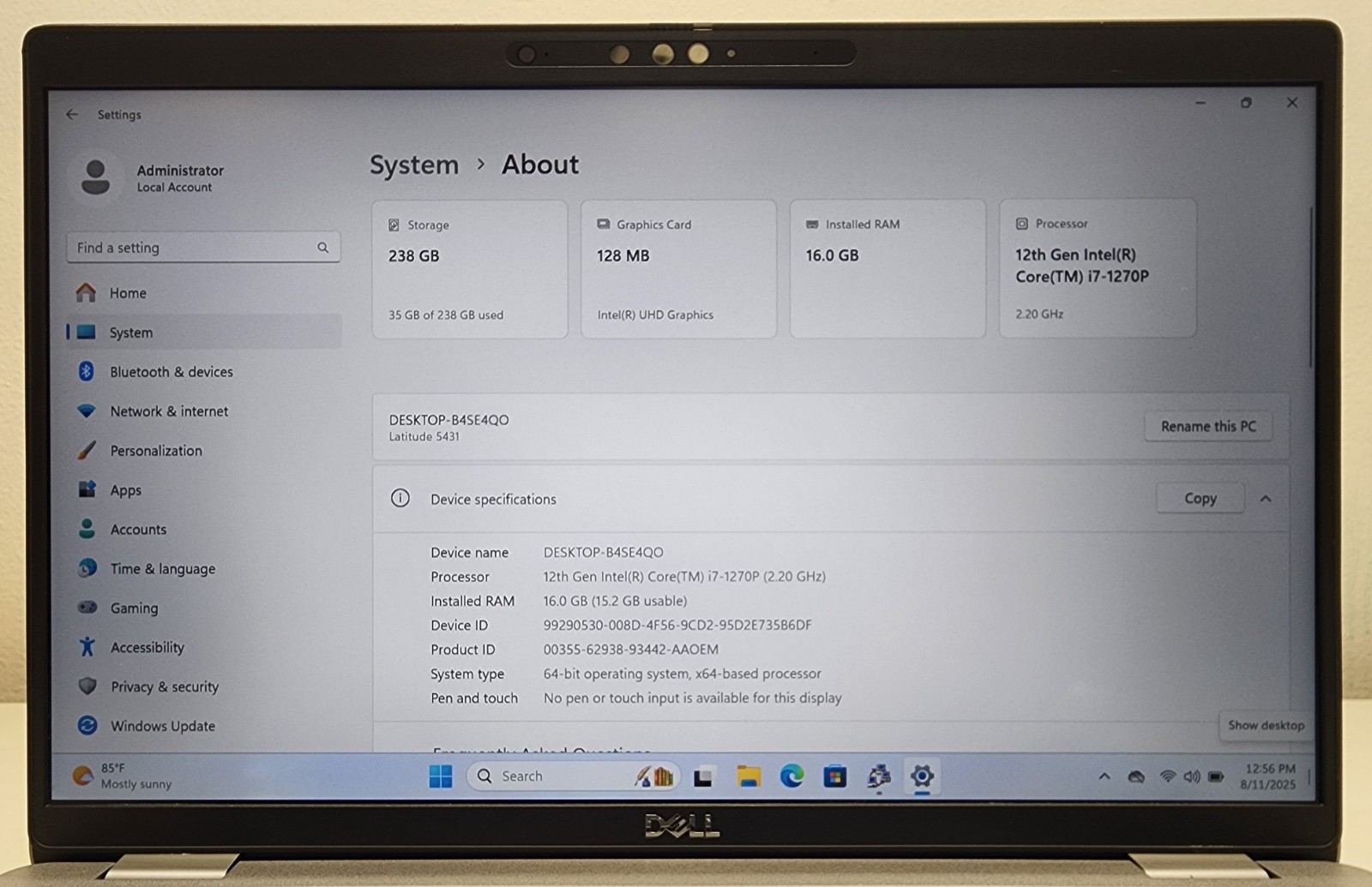 Dell Latitude 5431 14″ i7-1270P 2.20GHz 16GB RAM 256GB SSD Windows 11 Pro