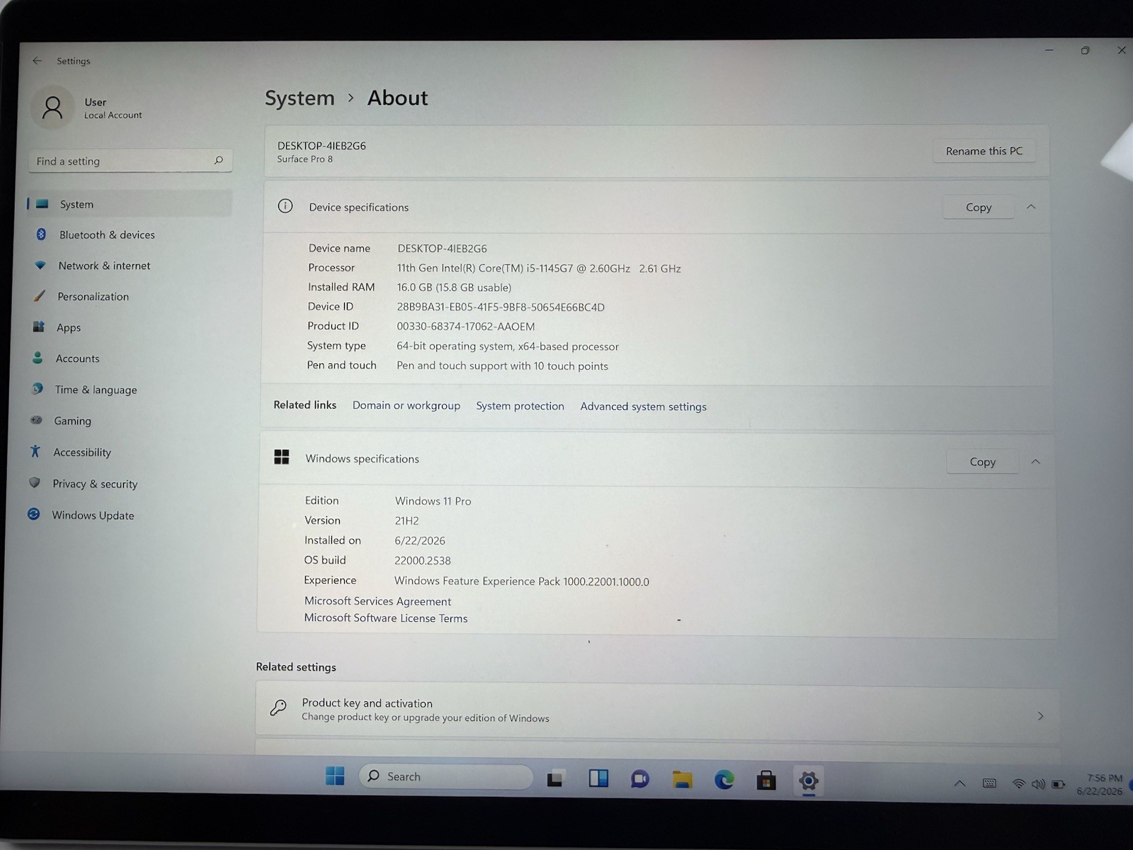 Microsoft Surface Pro 8 (1982) i5-1145G7 – 16GB RAM – 256GB 120Hz – Win 11 Pro