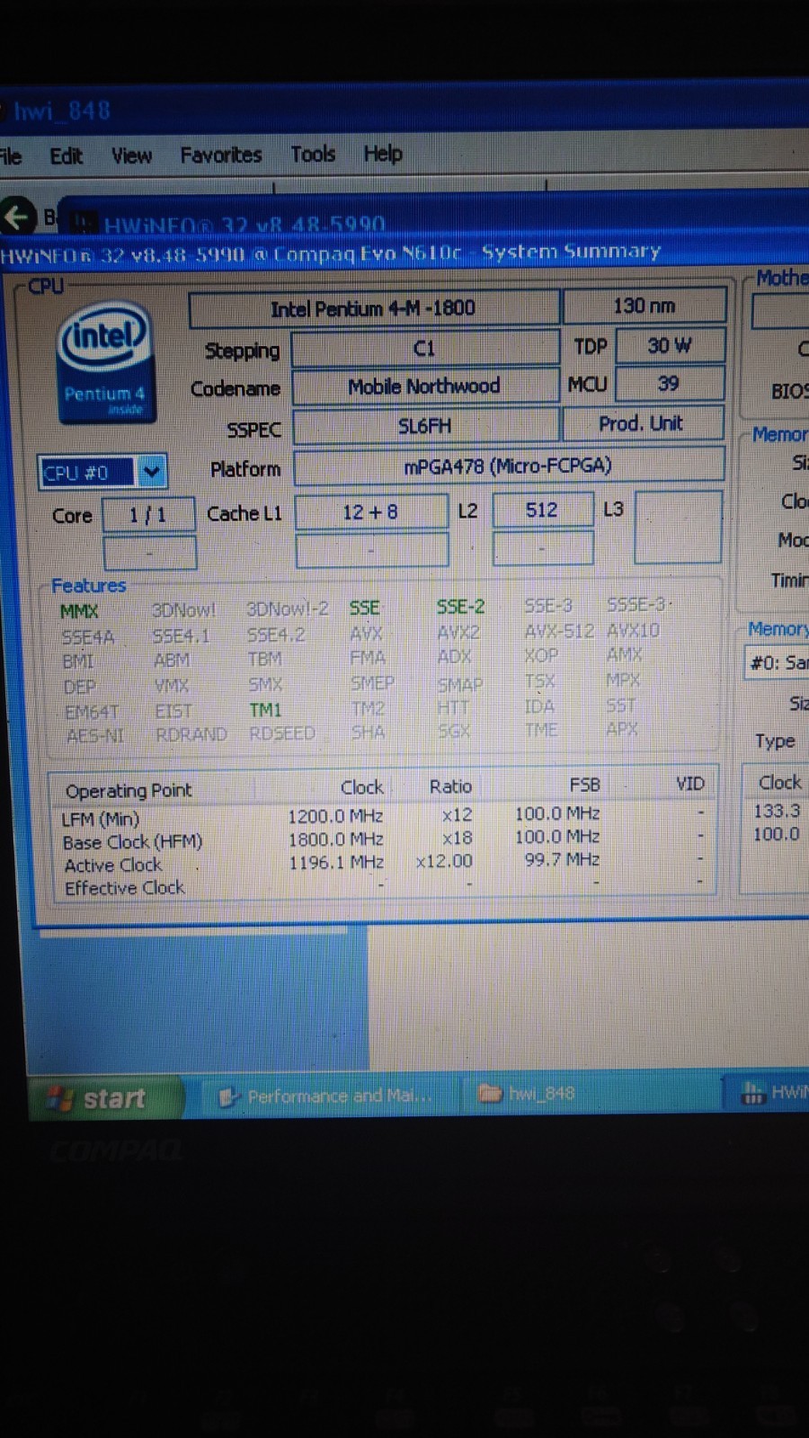 Vintage Compaq EVO N610C PENTIUM 4-M 512MB RAM 256GB mSata WinXP SP3 Office 2007