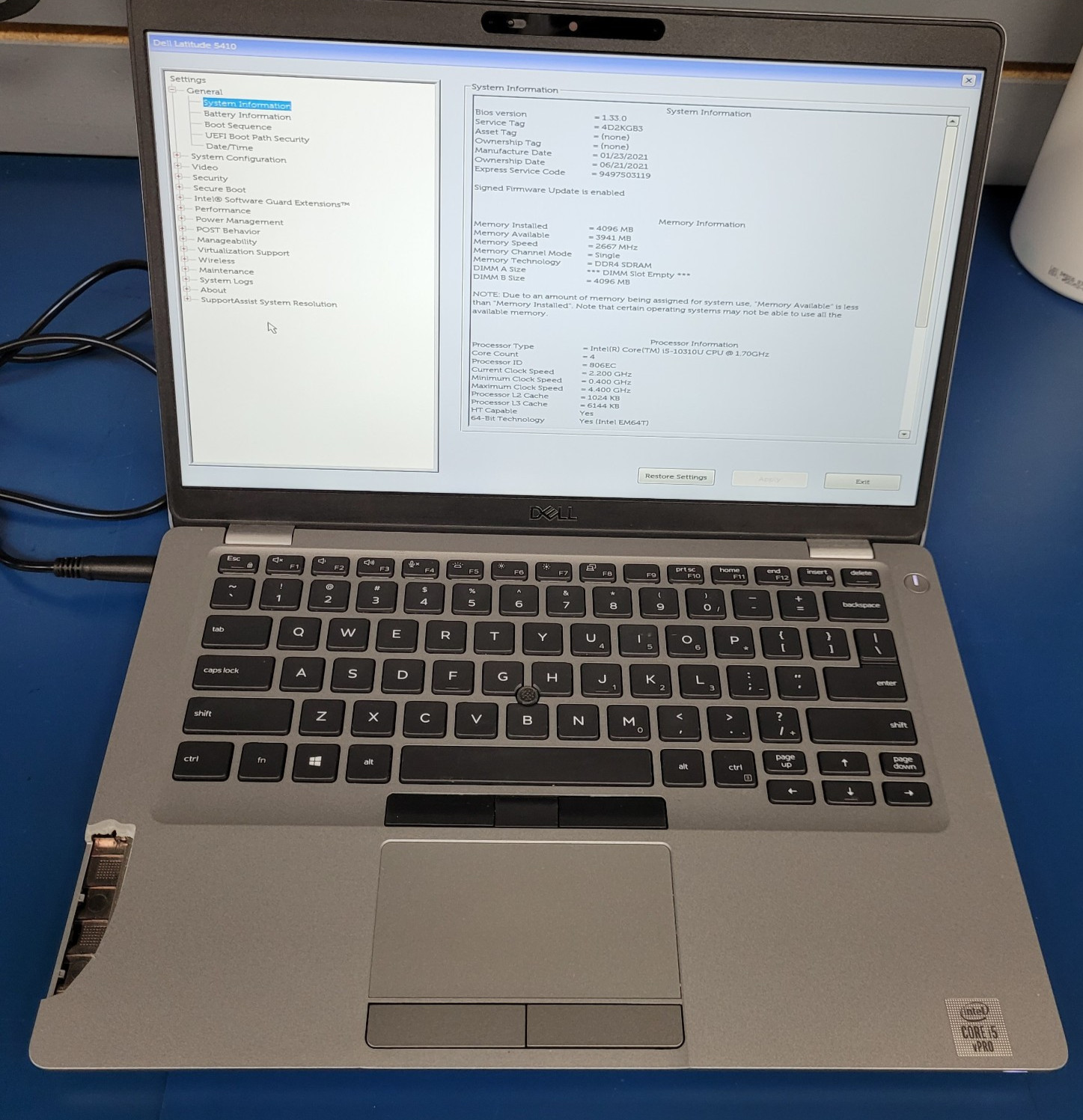 Dell Latitude 5410 Intel i5-10310u @1.70GHz / 4 GB RAM/ No HDD – No Charger