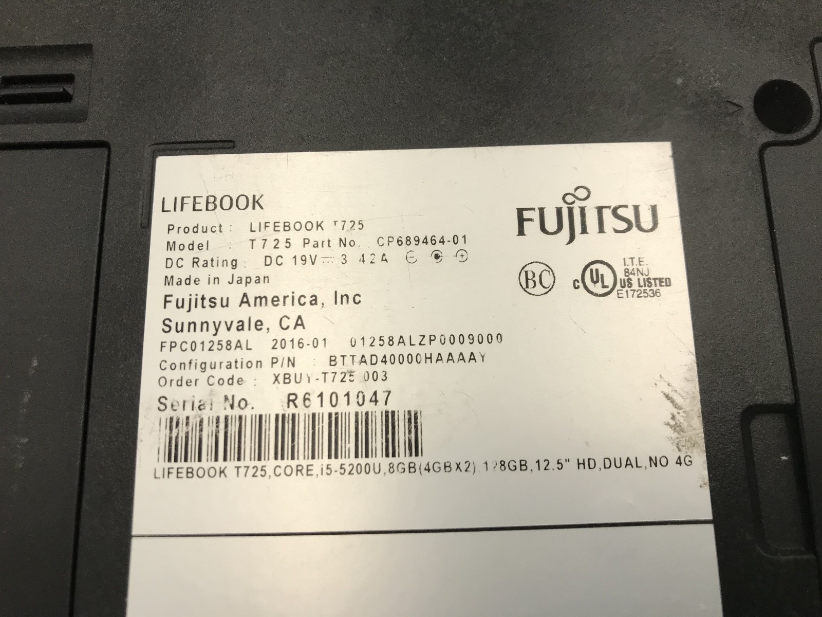 FUJITSU LIFEBOOK T725 – BOOTS TO BIOS – INTEL I5 5200U – 4GB RAM – READ DESC -BB