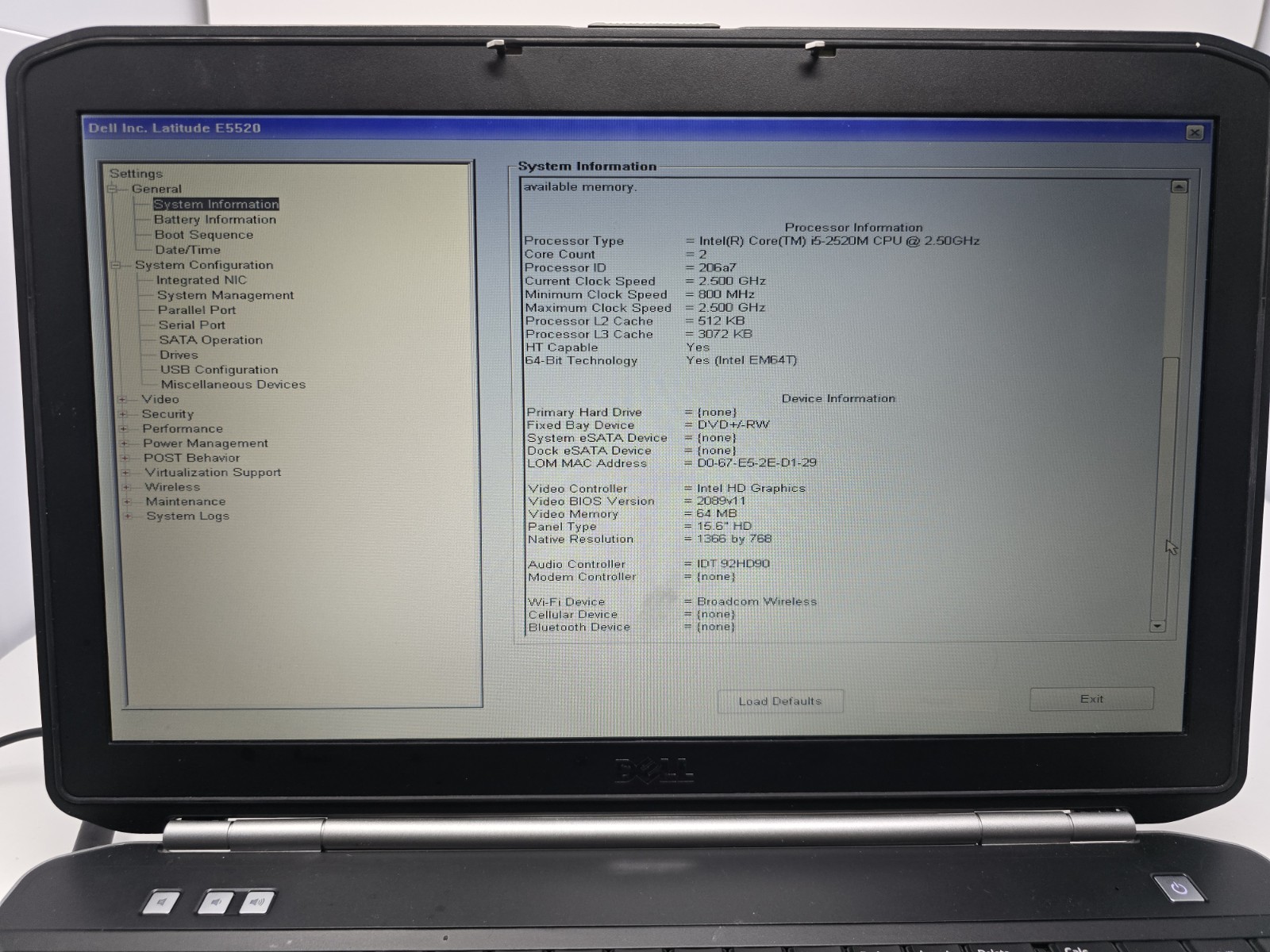 Dell Latitude E5520 Laptop Intel Core i5-2520M @2.50GHz 4GB RAM NO HDD OS #60