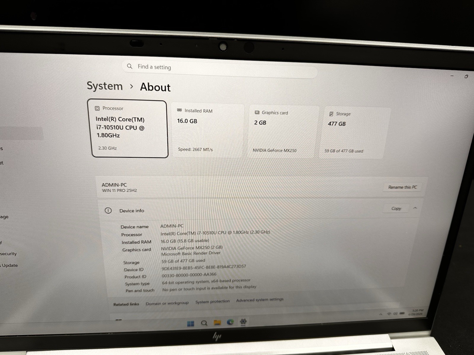 HP EliteBook 850 G7 CORE i7-10510U @1.8GHZ 16GB Ram 512GB SSD Win11 Pro #03