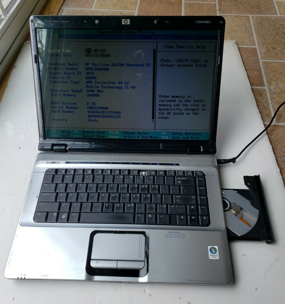 HP Pavilion DV6000 AMD Turion 64 X2 2GB RAM 0GB HDD