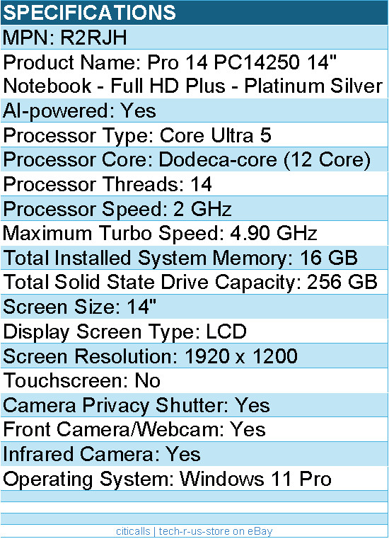 Dell R2RJH Pro 14 PC14250 14″ Notebook – Full HD Plus – Platinum Silver