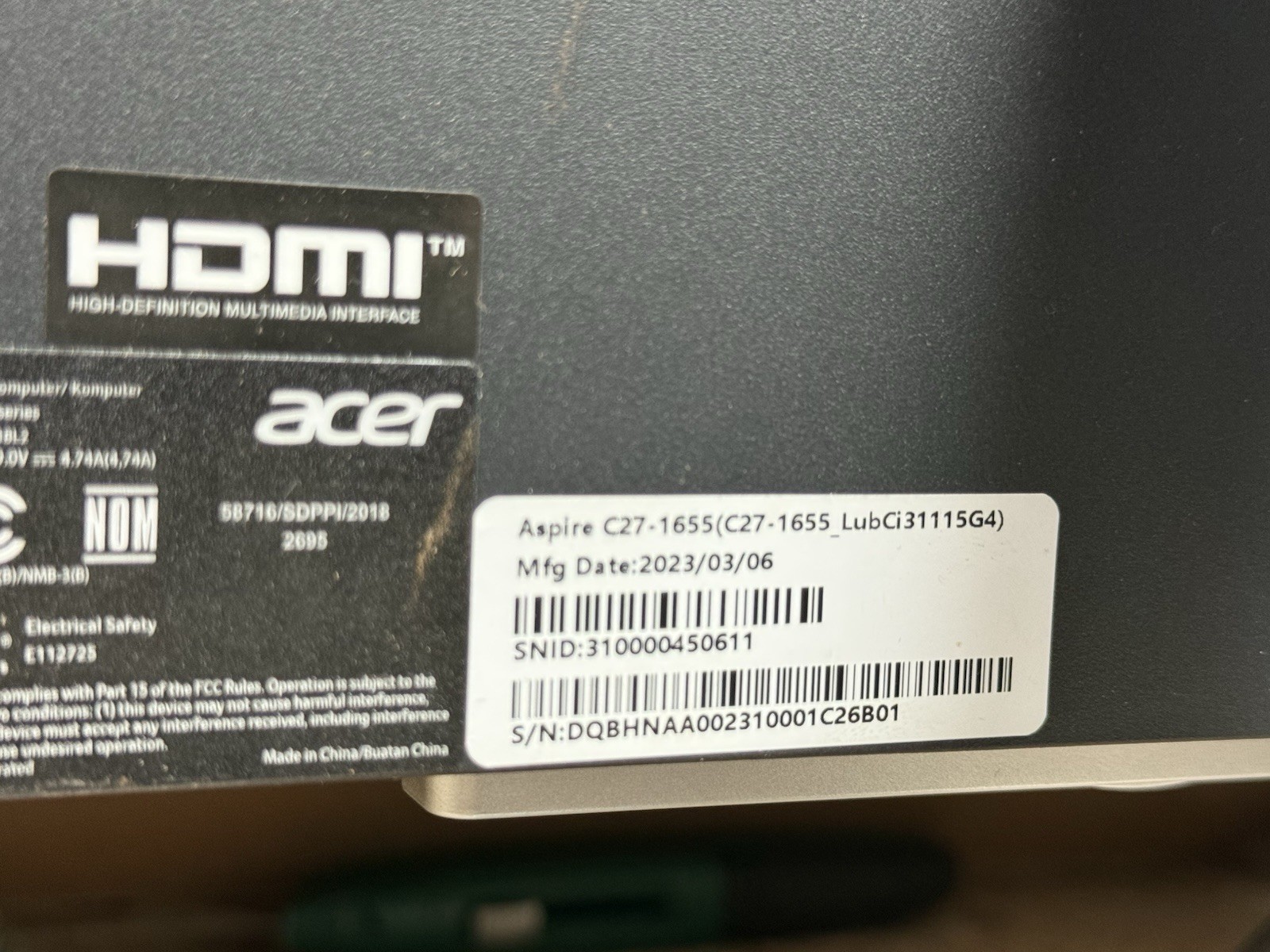 Acer Aspire C27-1655 27″ AIO i3-1115G4 2023 Locked Working For Repair