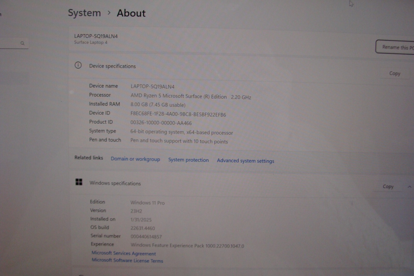 Microsoft Surface Laptop 4 1958 13.5″ TOUCH AMD Ryzen 5 4680U 2.2Ghz 8Gb 256GB