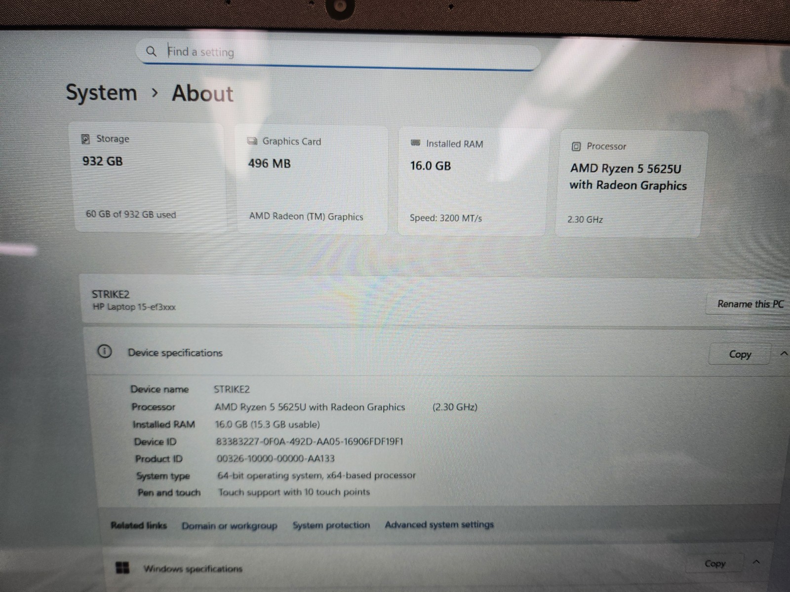 HP 15″ Touchscreen Laptop 15-EF3184NR AMD Ryzen 5 5625U 15.4″