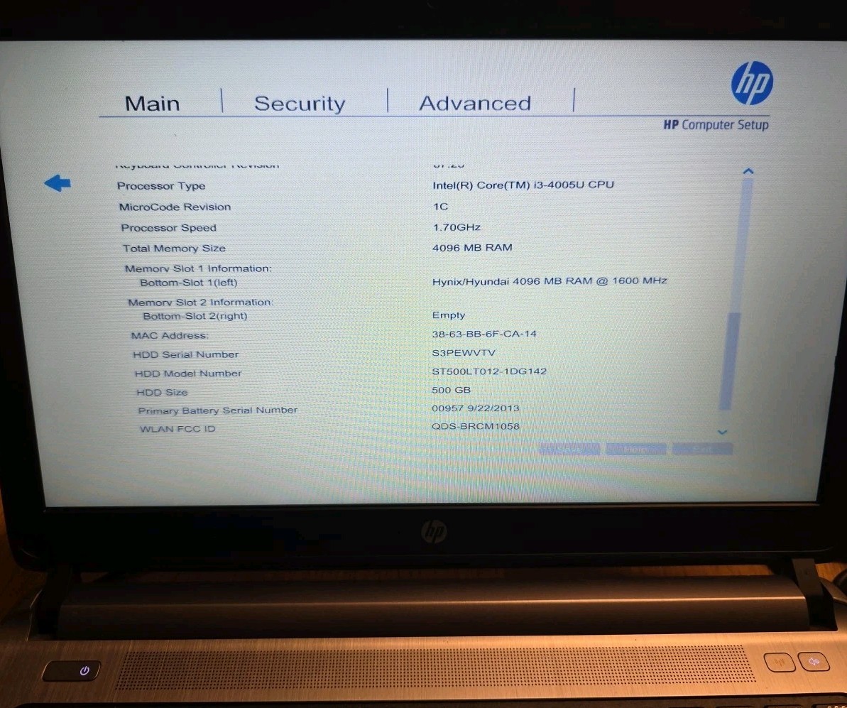 HP Probook 430 G2 i3-4005U 1.70GHz 4Gb RAM 500Gb SATA HDD w/power adapter DVDs
