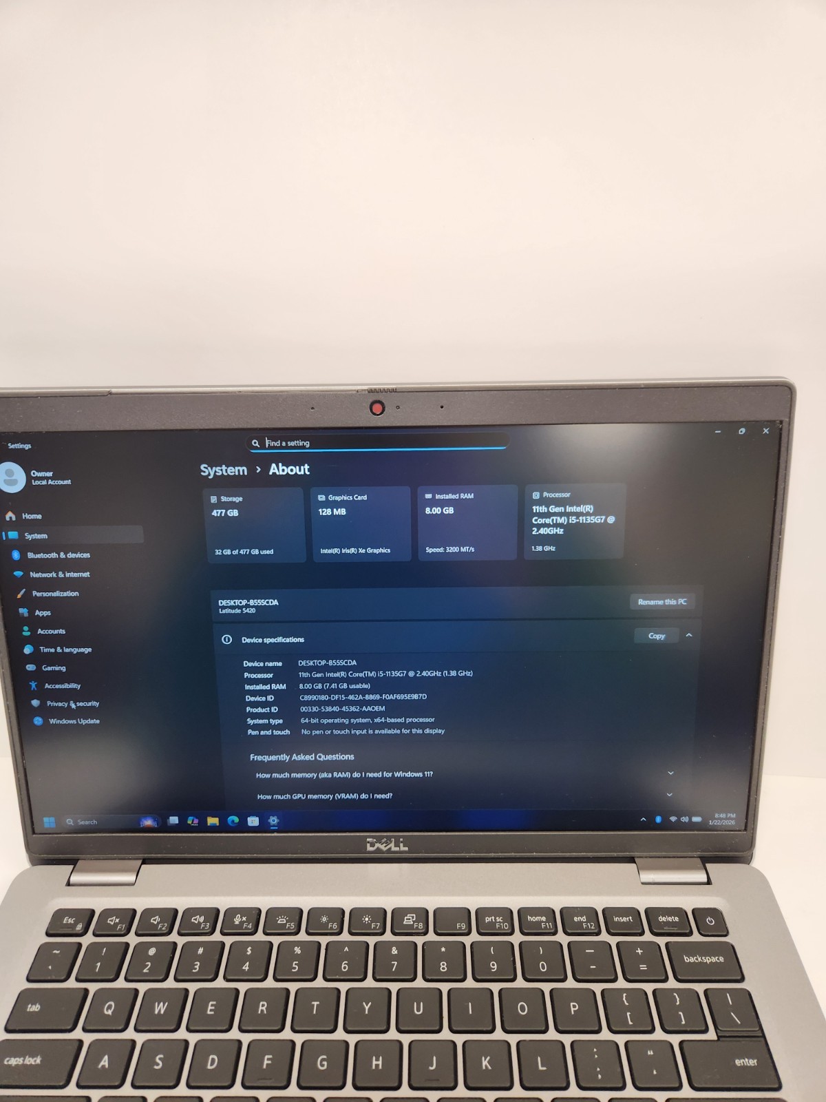 Dell Latitude 5420 Core i5-1135G7, 8GB RAM, 512GB NVME, Win11 *READ #0338