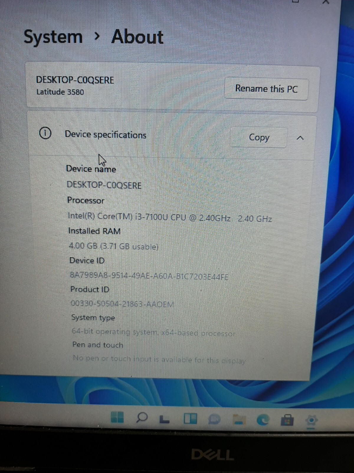 Dell Latitude 3580 15.6″ Laptop i3-7100U 2.4GHz 4GB 256GB SSD Win11 #97
