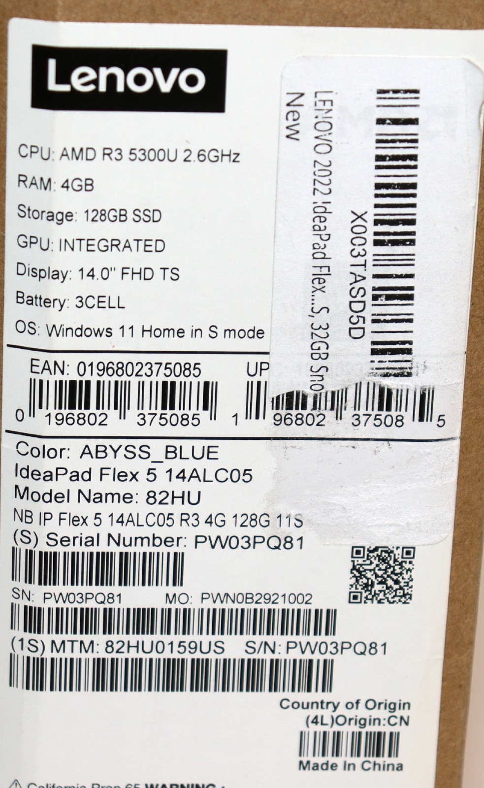 Lenovo Ideapad Flex 5 14ALC05 Touch 14″ Laptop AMD R3 5300U, 4GB, 128GB – NEW!!!