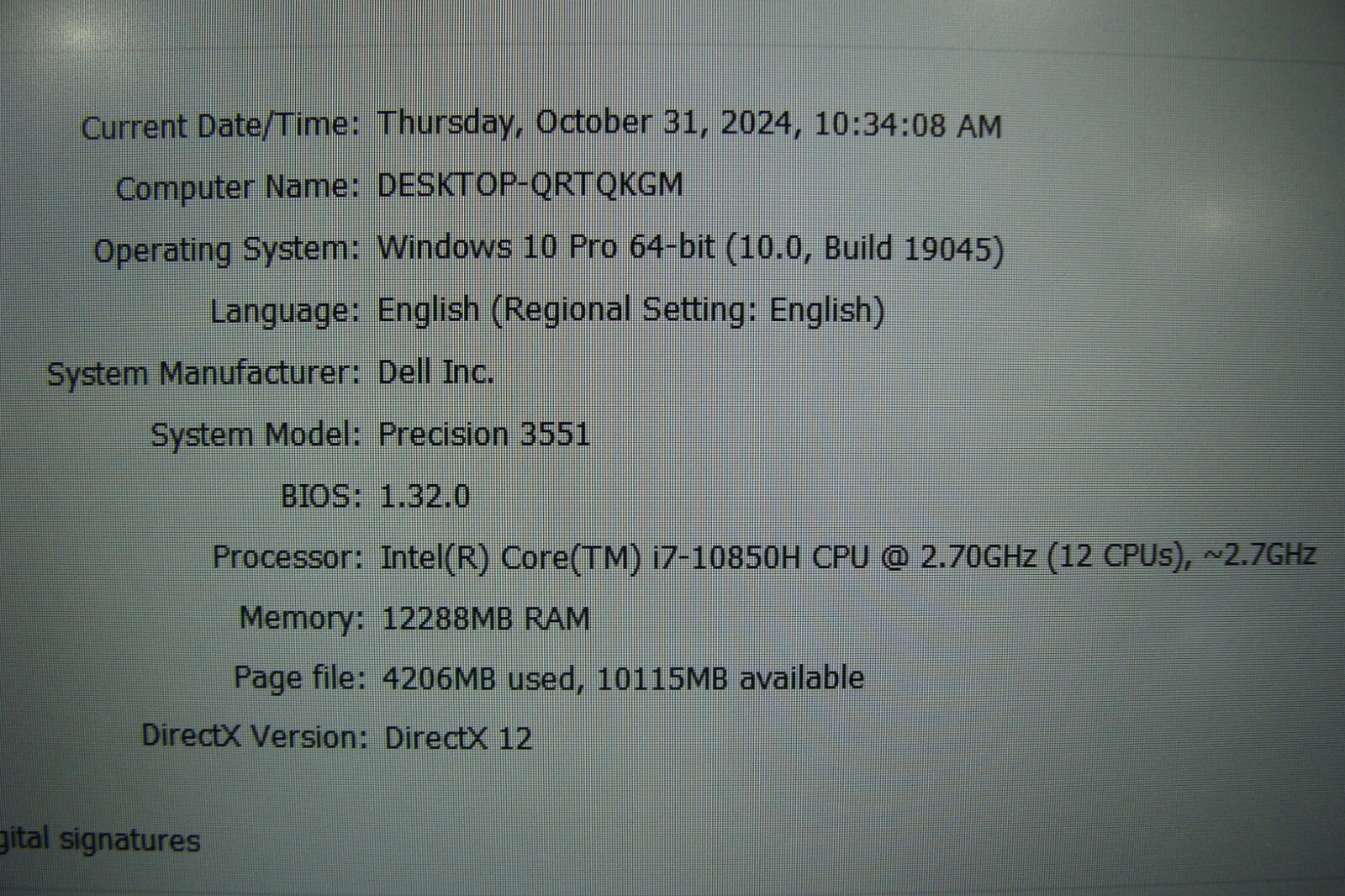 Dell Precision 3551 15.6″FHD i7-10850H NVIDIA P620 2.7GHz 12GB 256GB +Charger