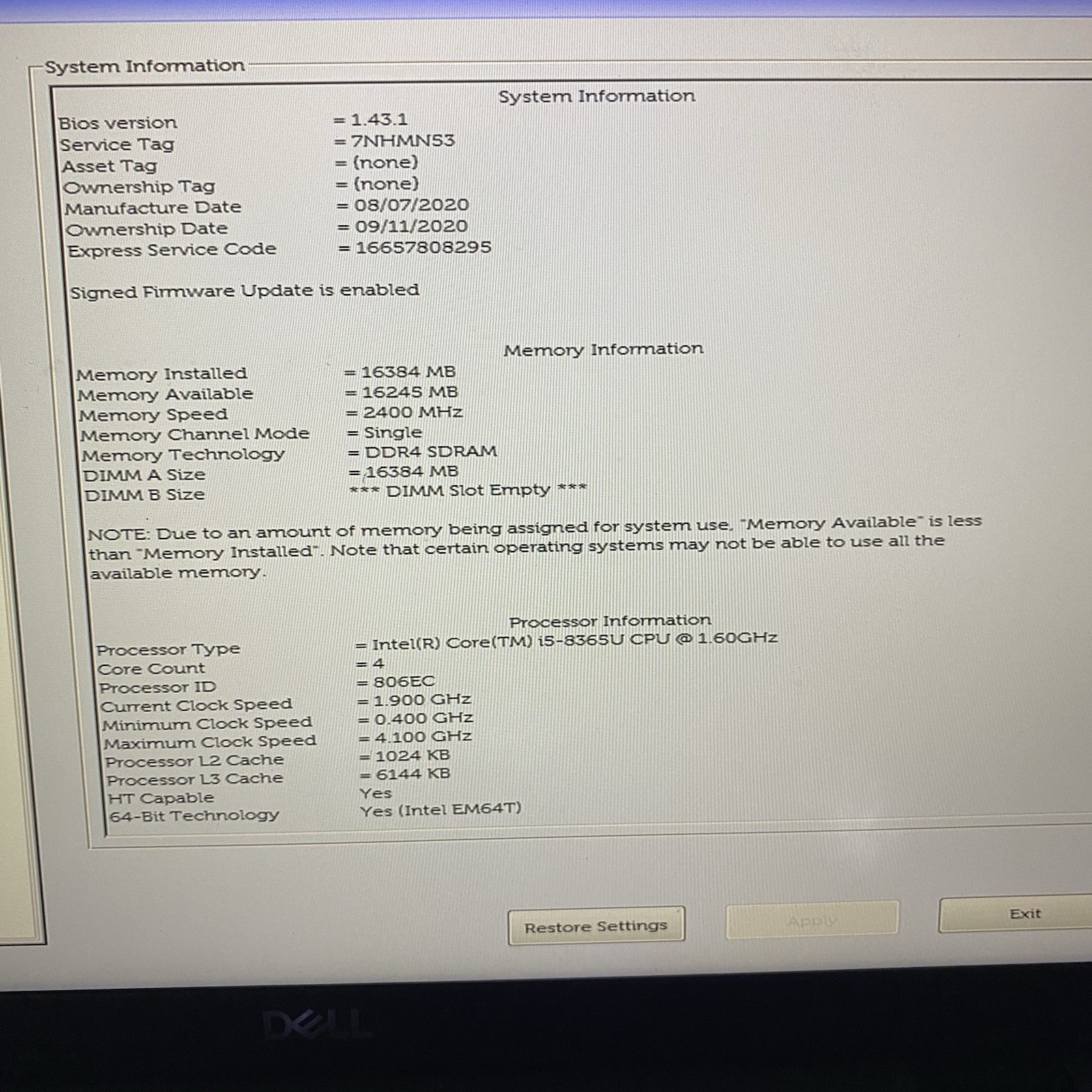 Dell Latitude 5400 Core i5-8365U 1.60GHz 16GB RAM 256GB NVMe SSD Windows 11 Pro