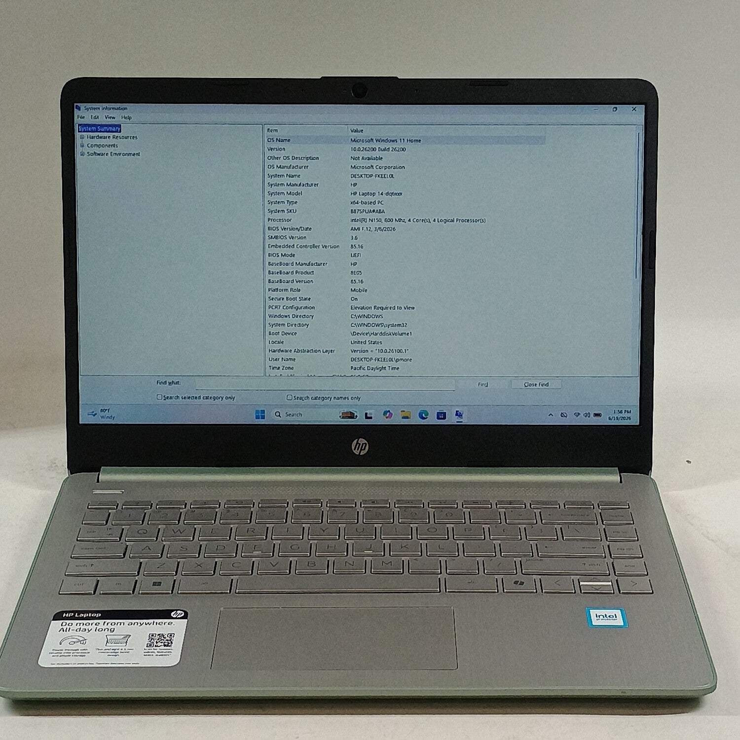 HP Laptop 14-DQ6013DX 14″ N150 0.80GHz 16GB RAM 128GB SSD