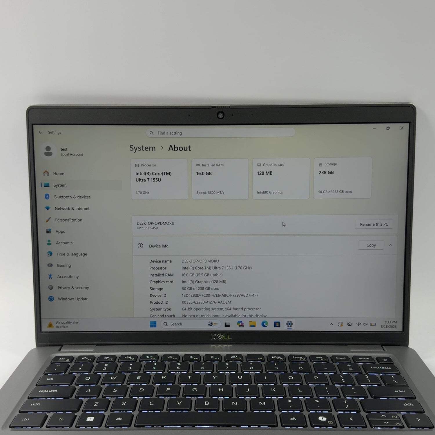 Dell Latitude 5450 14″ Core Ultra 7 155U 1.7GHz 16GB RAM 256GB SSD