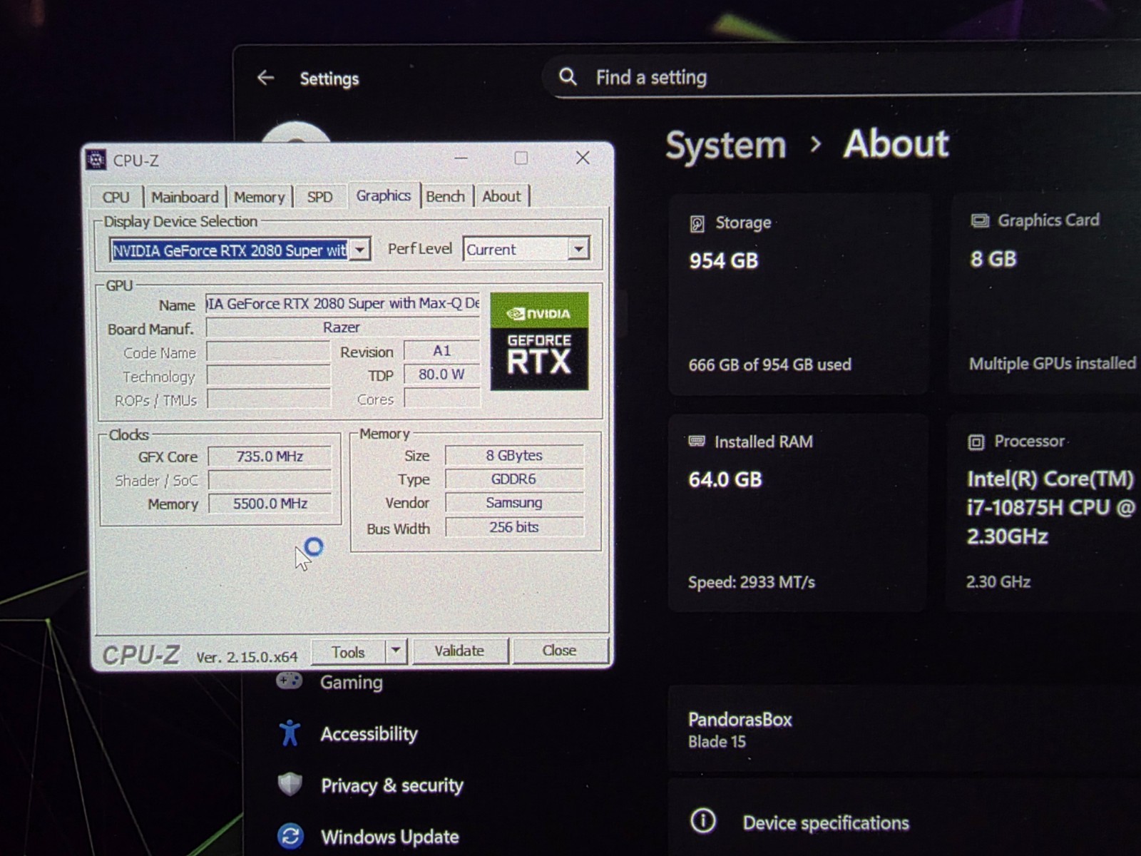 RAZER Blade 15 Advanced upgraded to 64GB RAM 1TB SSD RZ09-0330