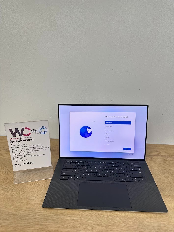 Dell XPS 15-9510, Core i9 11900H, 32GB DDR4, RTX 3050 Ti, 512GB SSD 2020