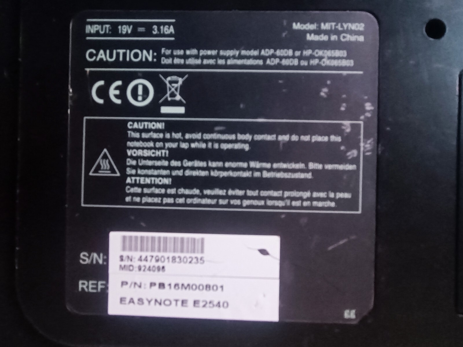 Laptop Packard Bell Easynote E2540