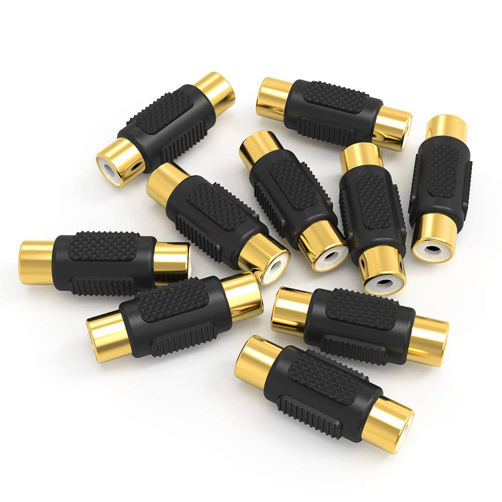 10 Pack RCA Female to Female Coupler Audio Video Gold Adapter, for Phono, Speake