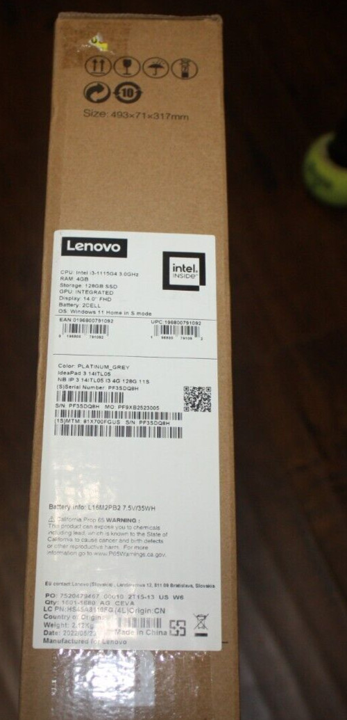 New Lenovo IdeaPad 3 14ITL05 Laptop 128GB i3-1115G4 3GHz 4GB Win 11 Home S Mode