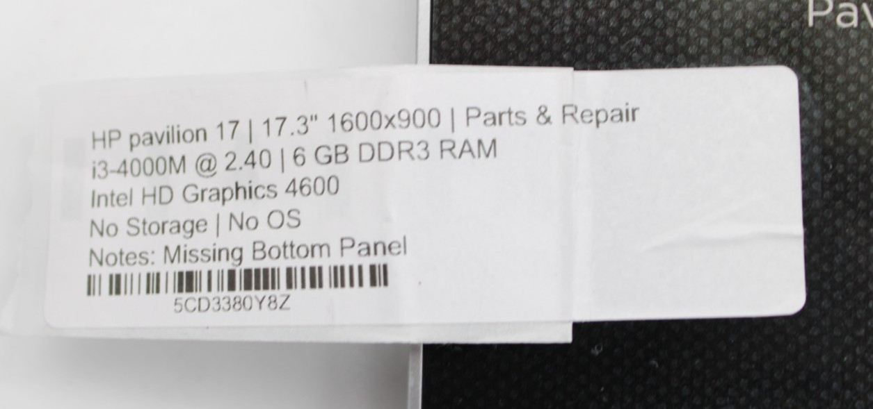 HP Pavilion 17 i3-4000M@2.4GHz 6GB DDR3 NO STORAGE OR OS *USED/TESTED*