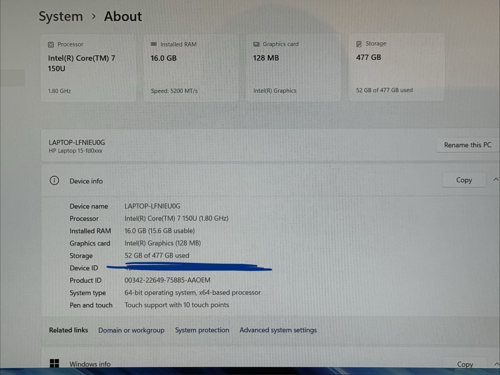 HP Laptop 15-fd0127dx 15.6″ FHD Touch i7-150U 16GB 512GB Win11 OPEN BOX